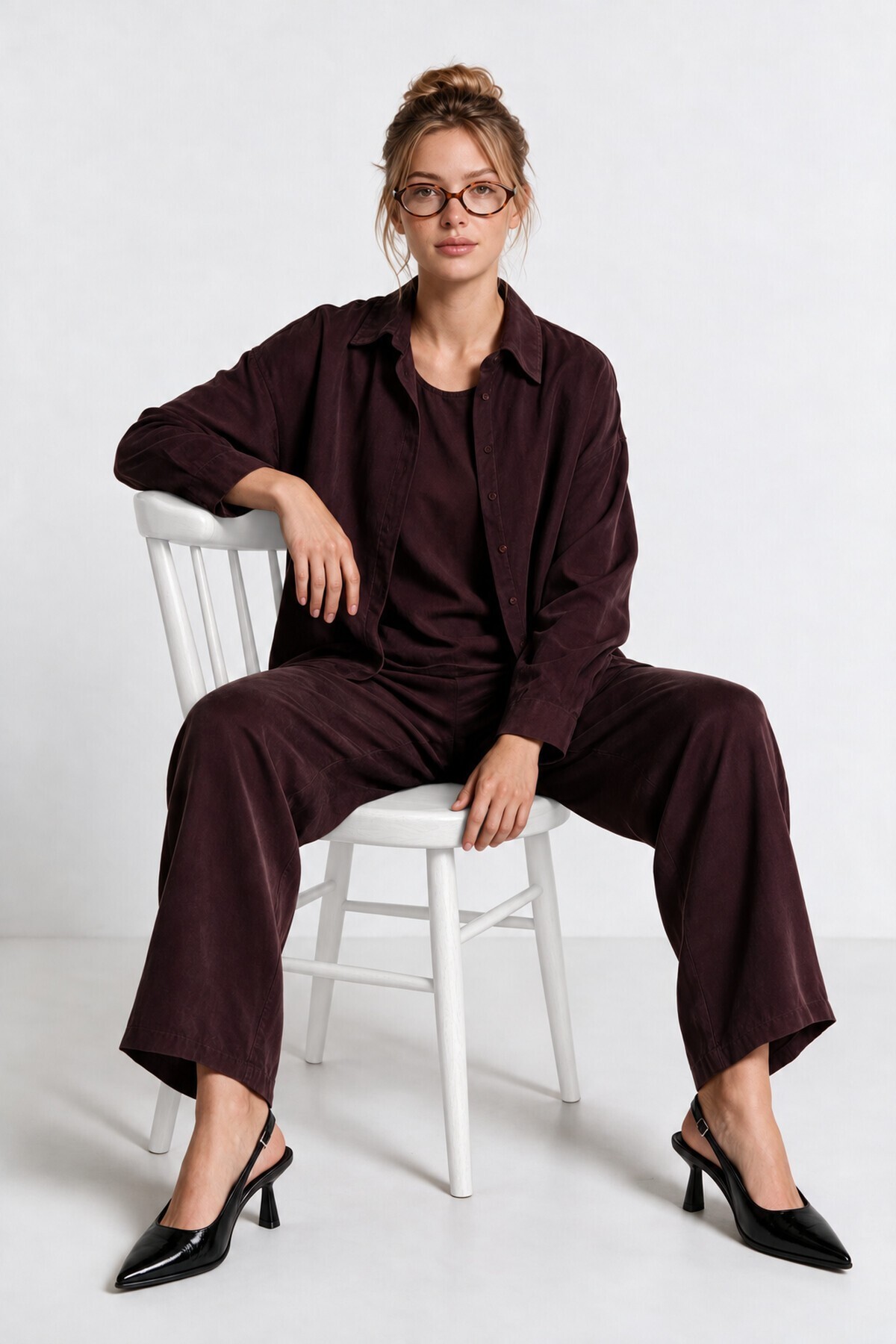 3’lü Gömlek Bluz Pantolon Gabardin Takım MÜRDÜM LBY0071
