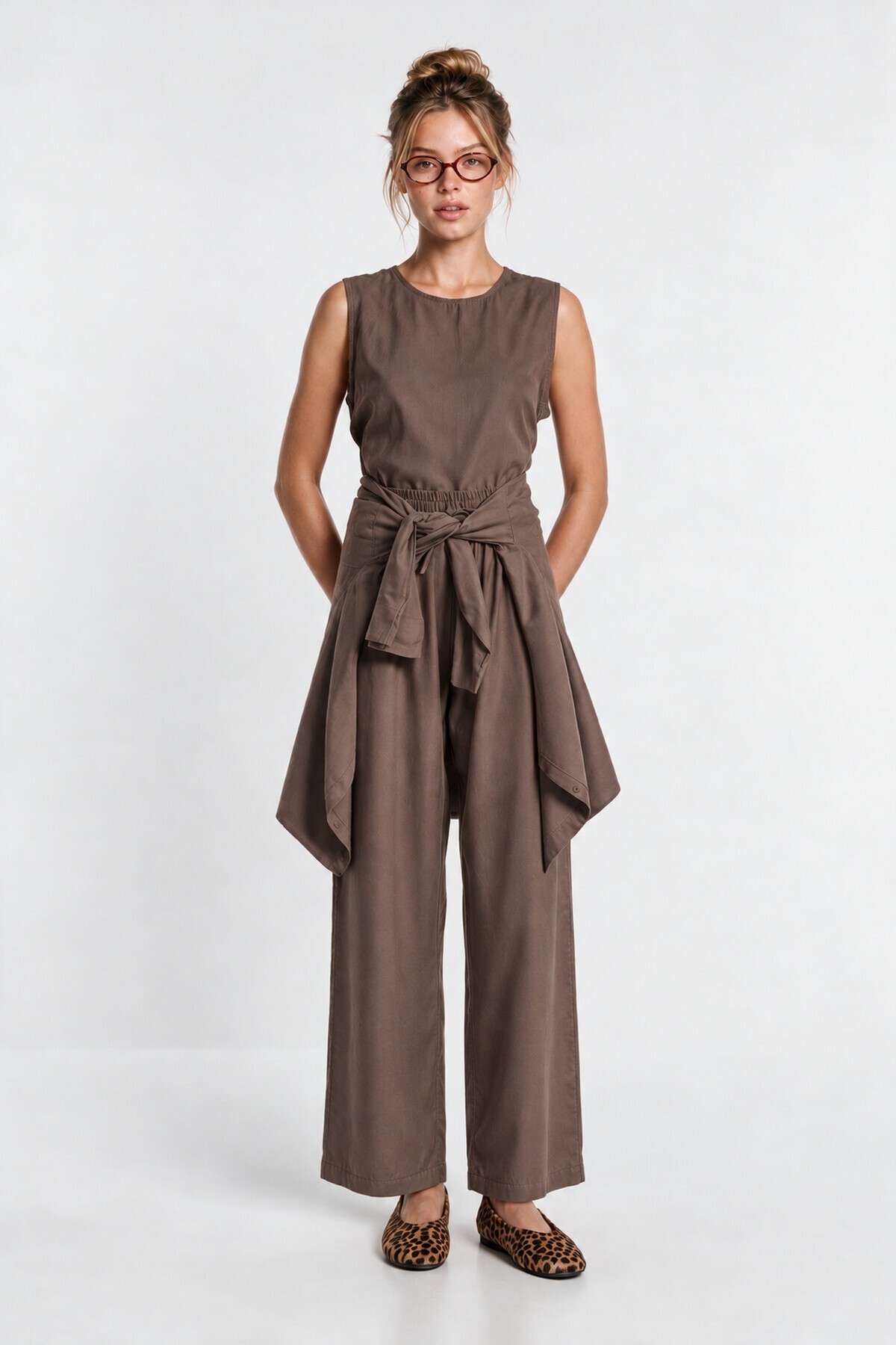 3’lü Gömlek Bluz Pantolon Gabardin Takım VİZON LBY0071