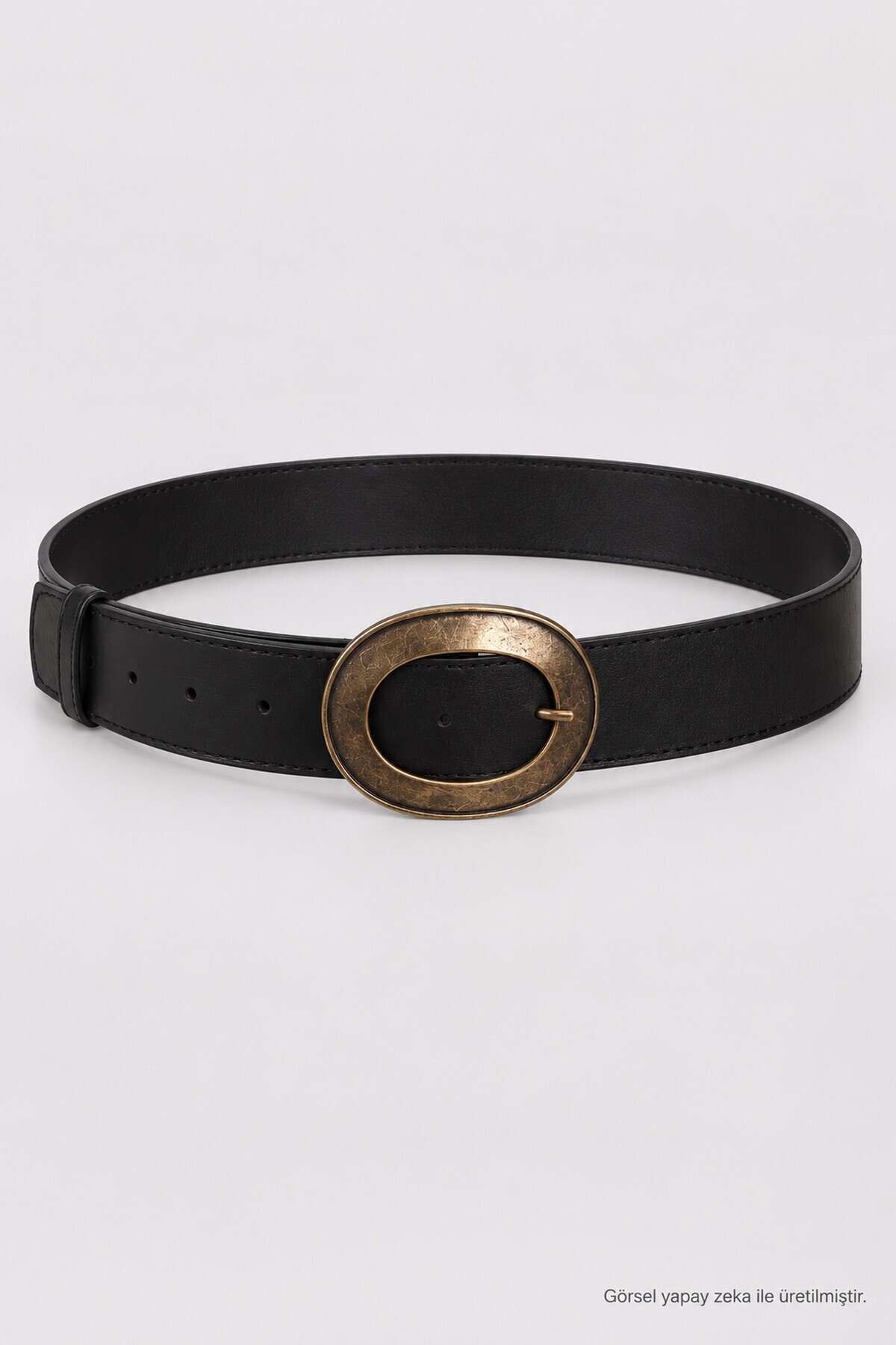 Antik Oval Tokalı Suni Deri Kemer SİYAH LKM0005