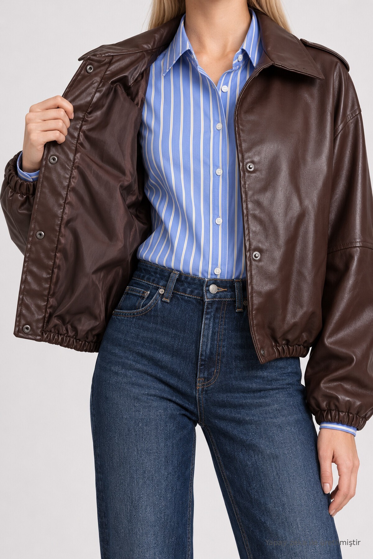 Bomber Suni Deri Ceket KAHVERENGİ LAX0019