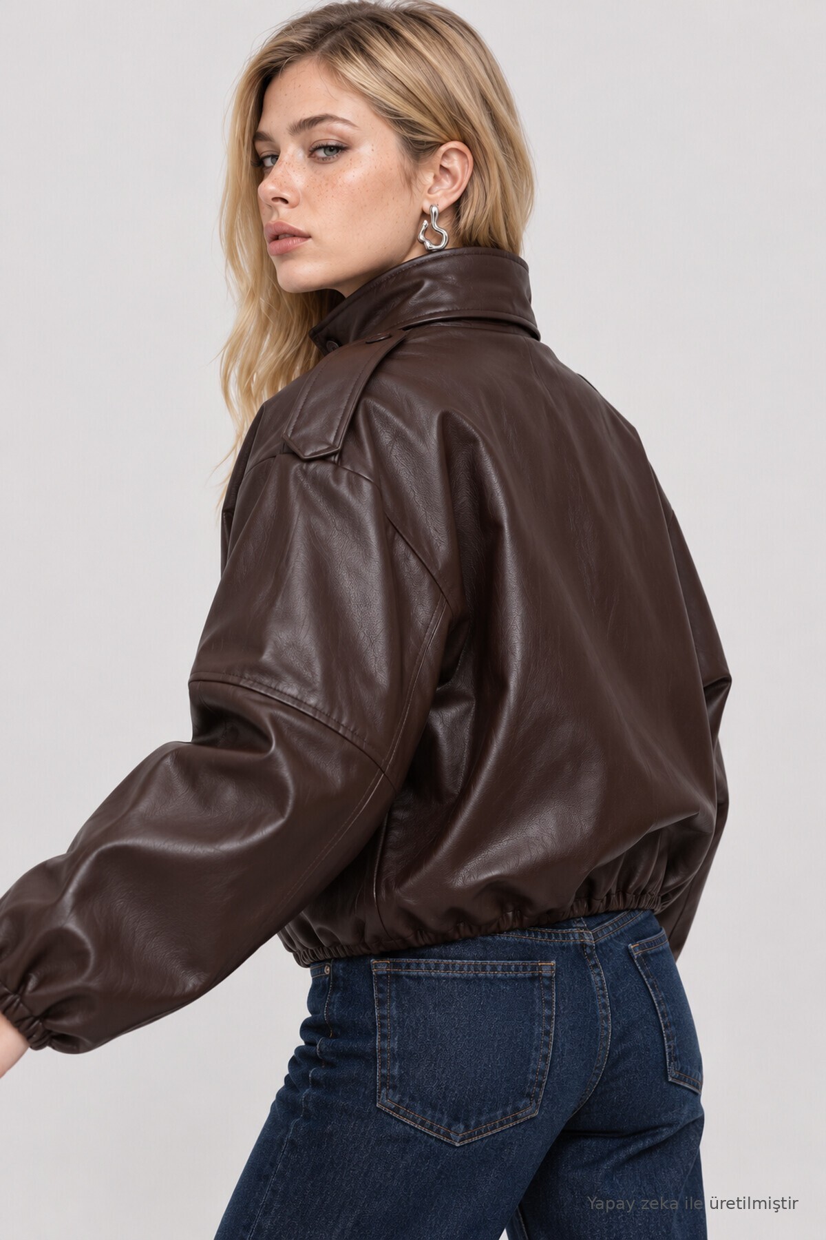 Bomber Suni Deri Ceket KAHVERENGİ LAX0019