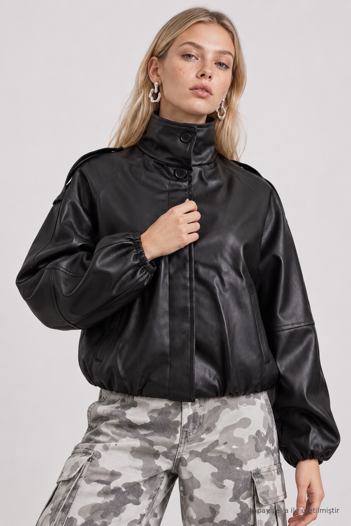 Bomber Suni Deri Ceket SİYAH LAX0019