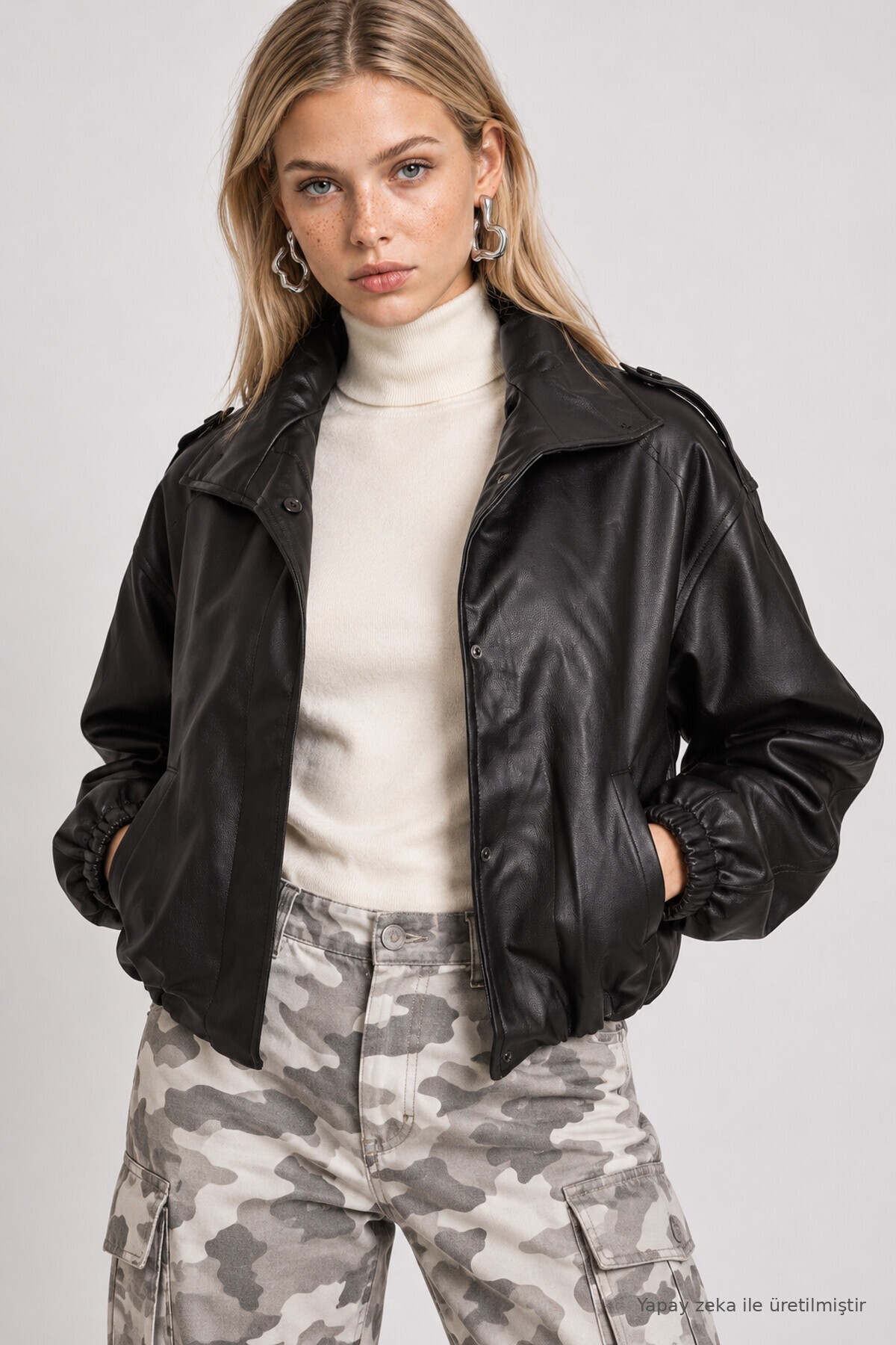Bomber Suni Deri Ceket SİYAH LAX0019