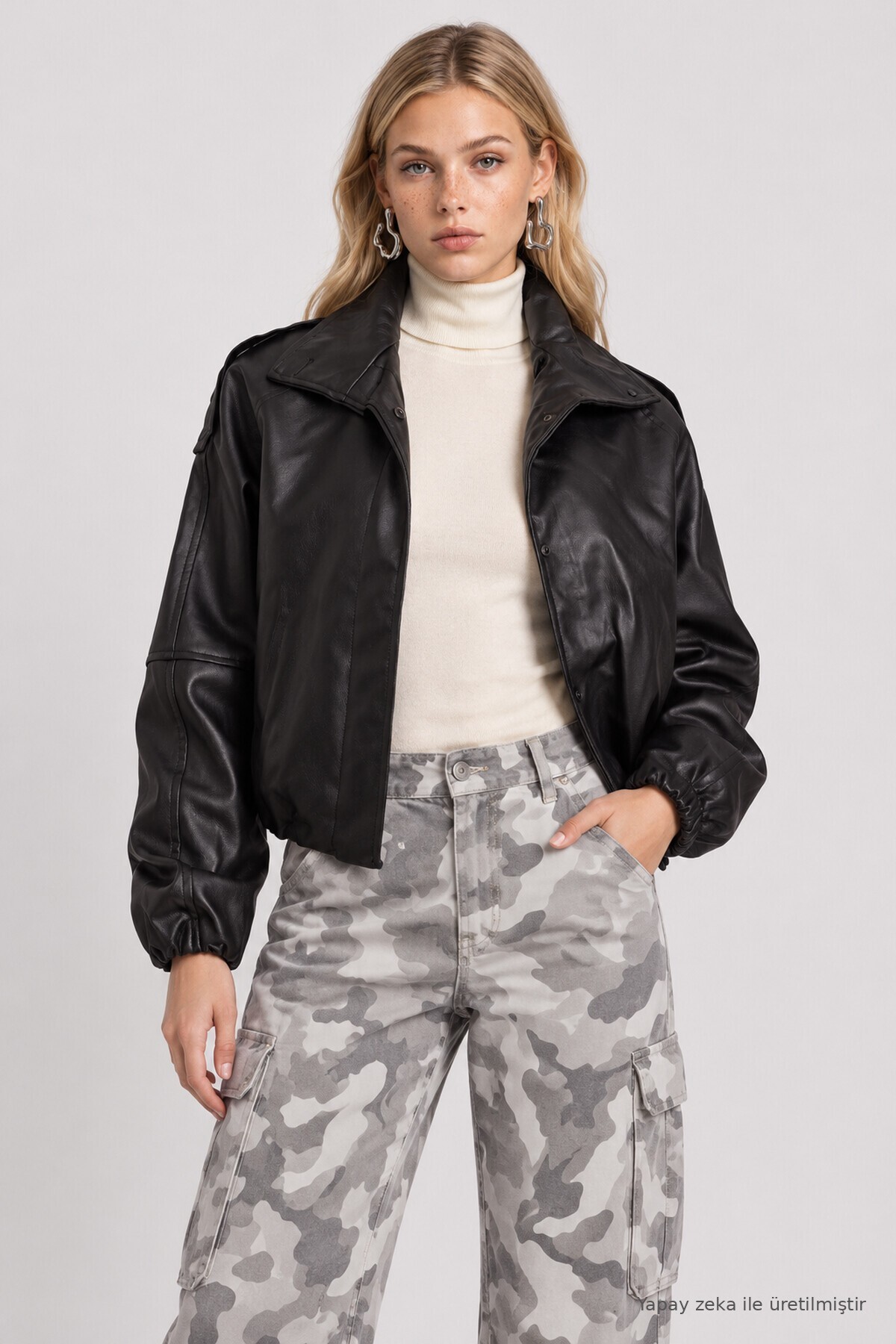Bomber Suni Deri Ceket SİYAH LAX0019