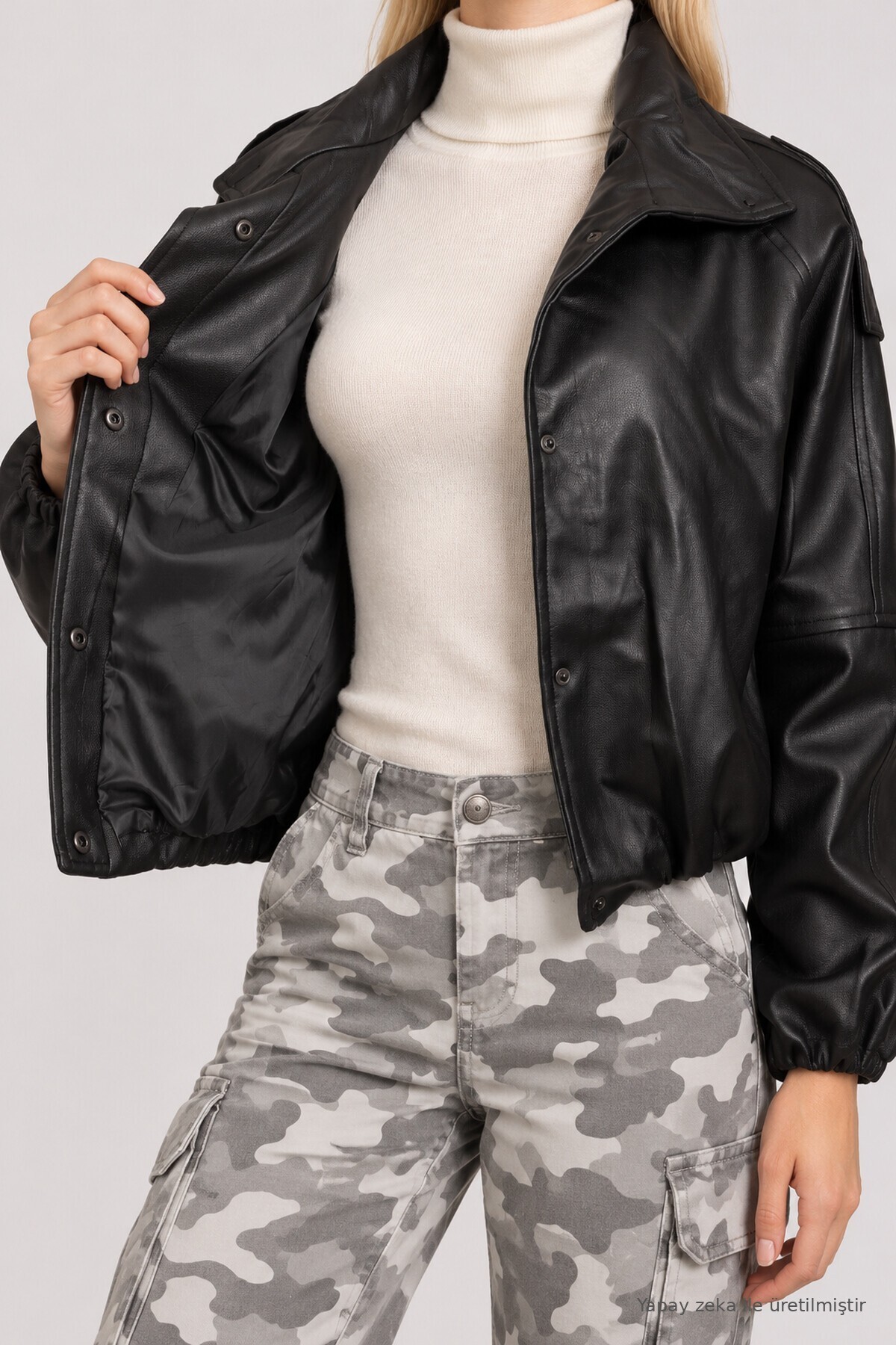 Bomber Suni Deri Ceket SİYAH LAX0019