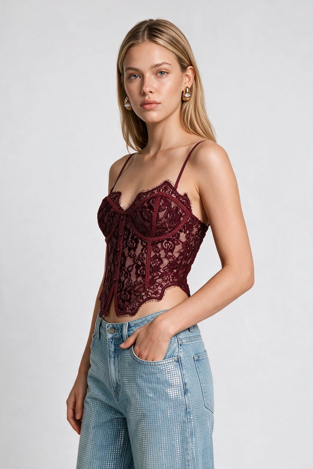 Dantelli Korse Bluz BORDO LCV0010