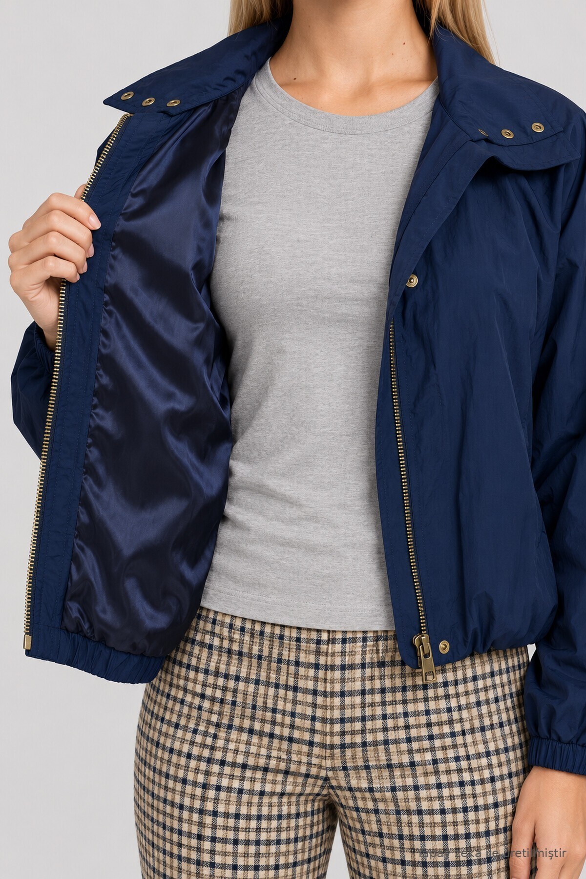 Dik Yaka Oversize Paraşüt Ceket LACİVERT LBY0089