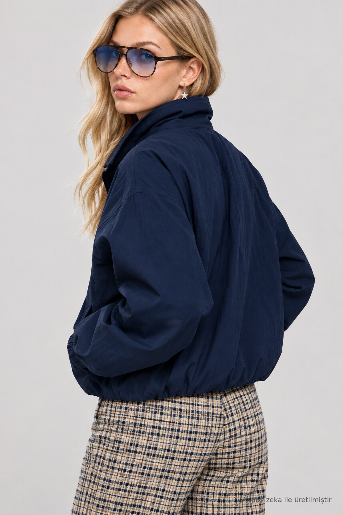 Dik Yaka Oversize Paraşüt Ceket LACİVERT LBY0089