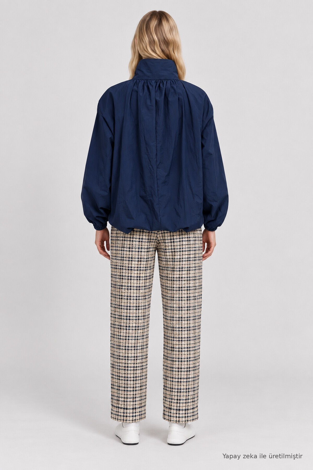 Dik Yaka Oversize Paraşüt Ceket LACİVERT LBY0089