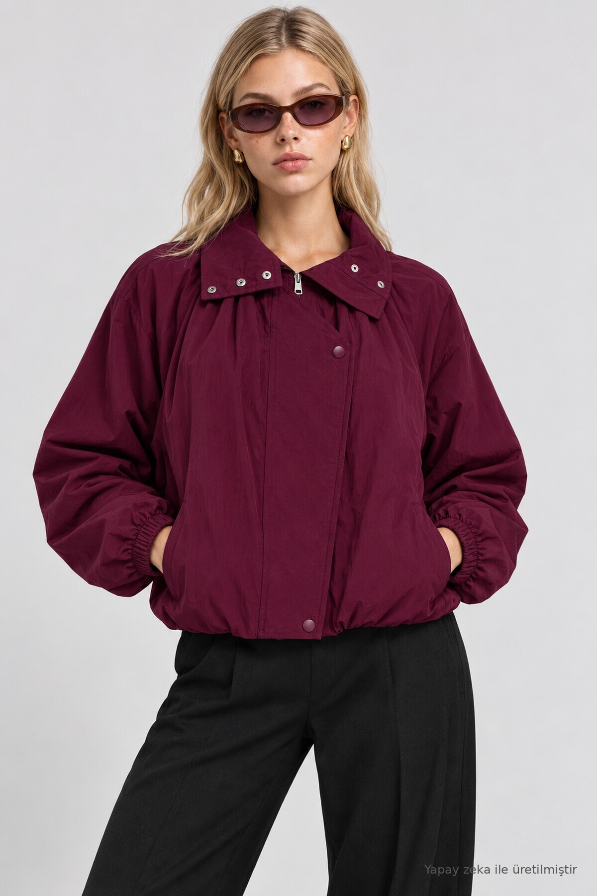 Dik Yaka Oversize Paraşüt Ceket MÜRDÜM LBY0089