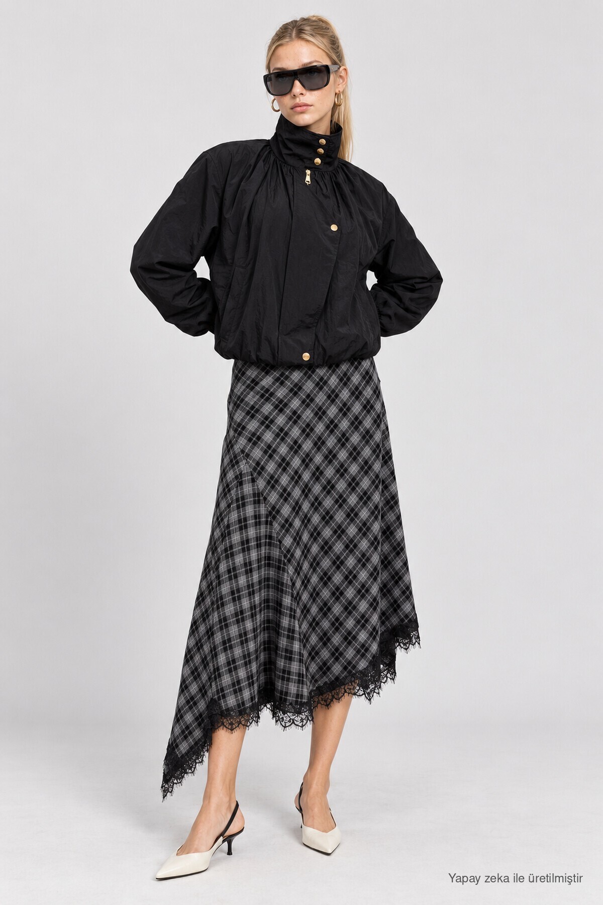 Dik Yaka Oversize Paraşüt Ceket SİYAH LBY0089