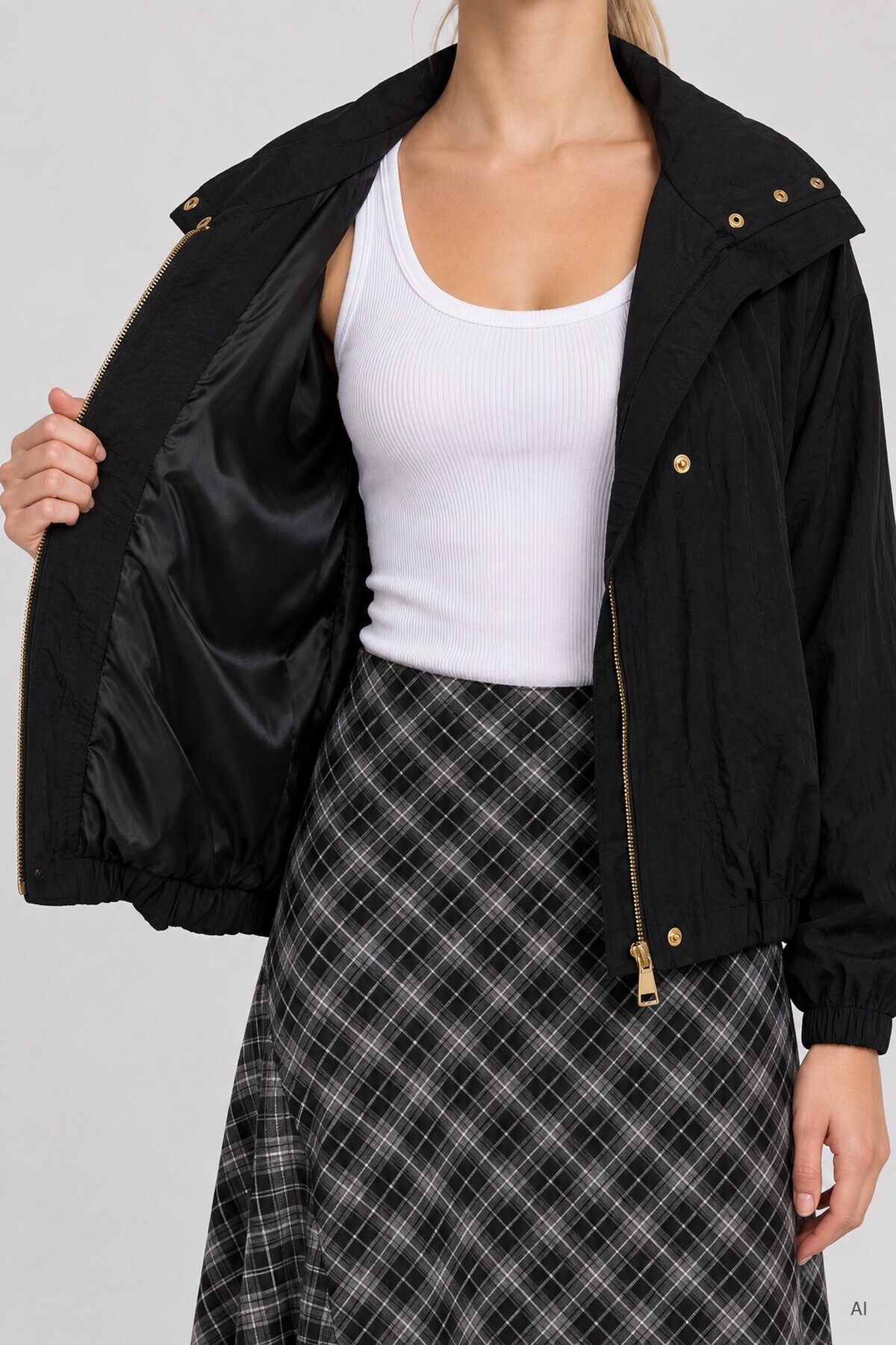 Dik Yaka Oversize Paraşüt Ceket SİYAH LBY0089