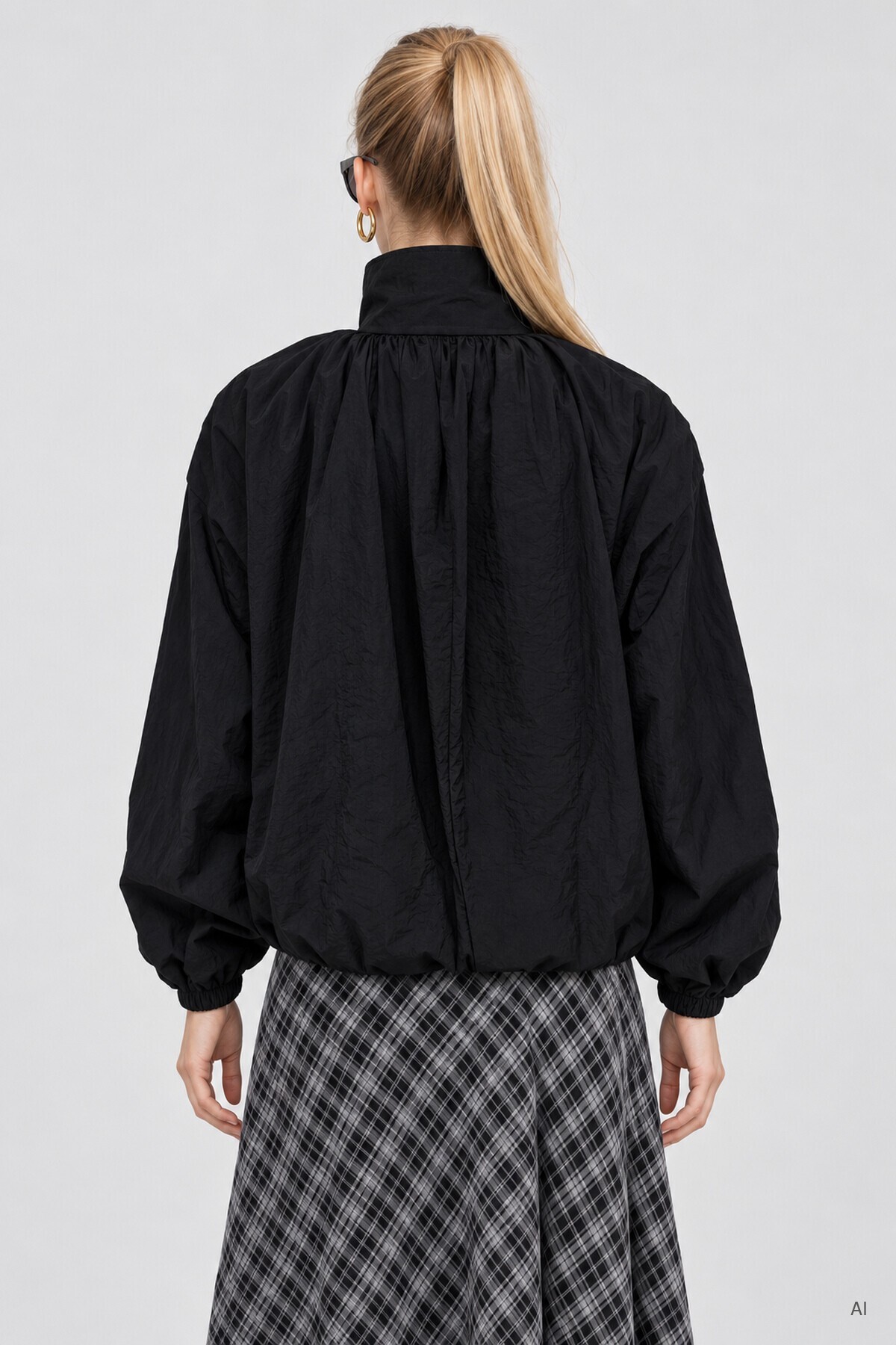Dik Yaka Oversize Paraşüt Ceket SİYAH LBY0089