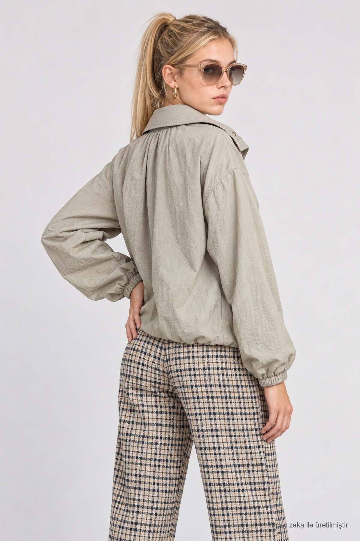 Dik Yaka Oversize Paraşüt Ceket TAŞ LBY0089