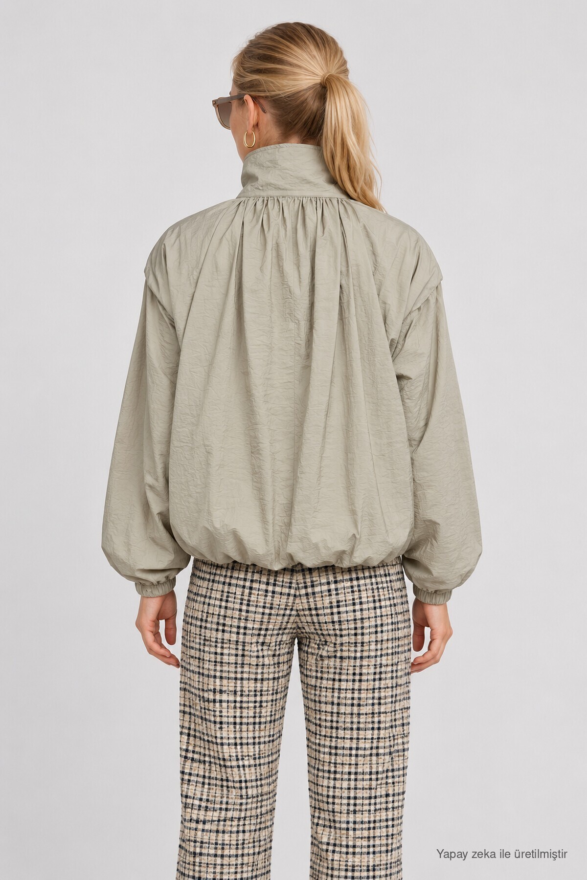 Dik Yaka Oversize Paraşüt Ceket TAŞ LBY0089