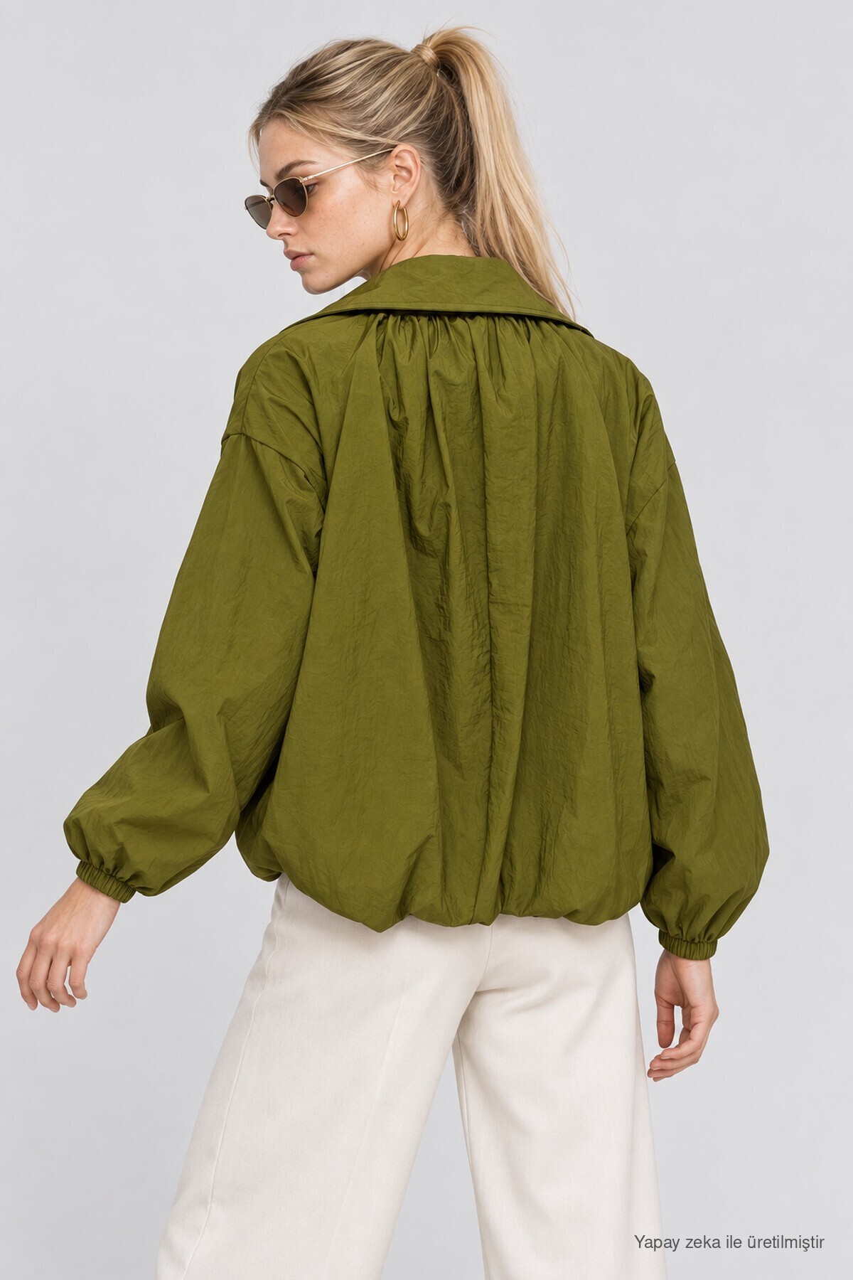 Dik Yaka Oversize Paraşüt Ceket YAĞ YEŞİLİ LBY0089