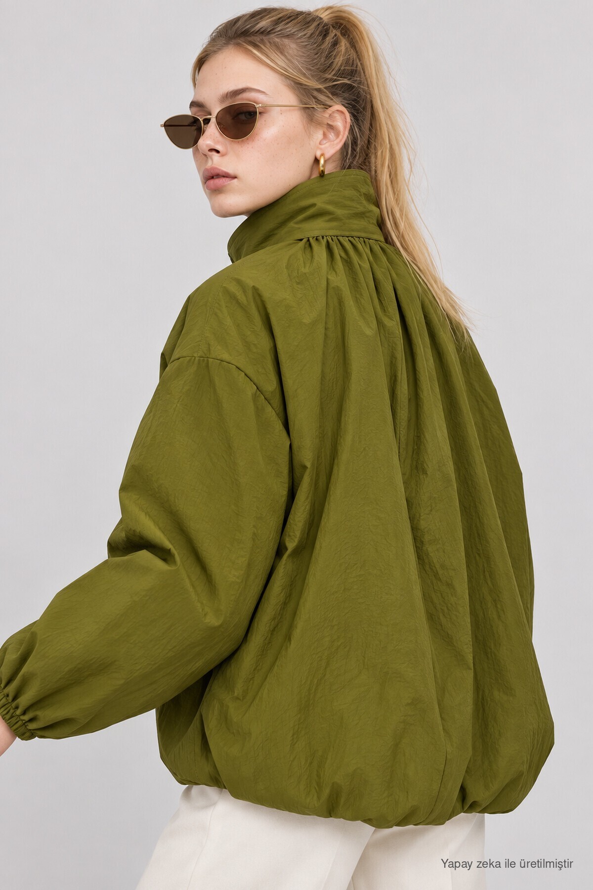 Dik Yaka Oversize Paraşüt Ceket YAĞ YEŞİLİ LBY0089