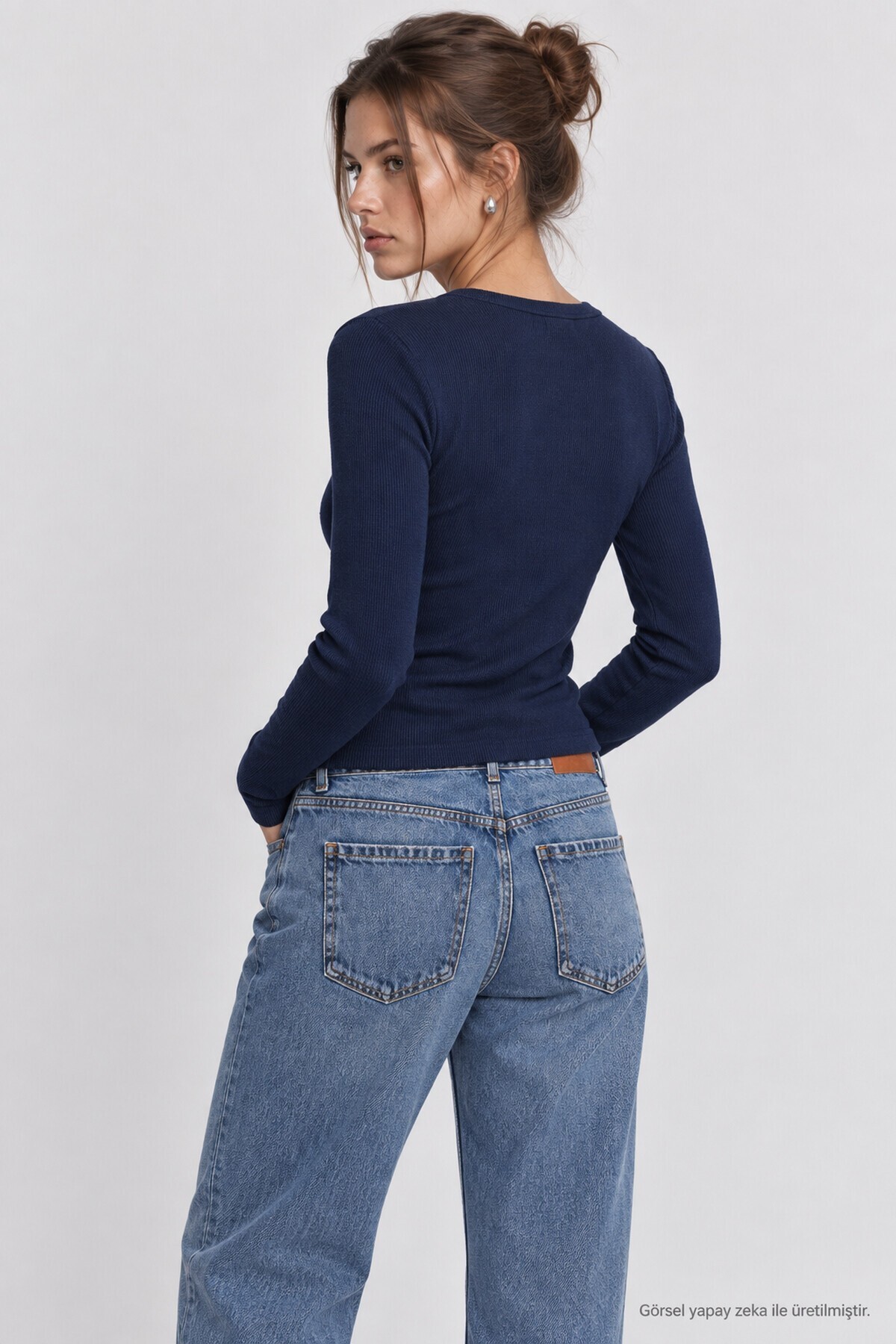 Düğmeli Basic Fitili Örme Hırka LACİVERT LRN0001