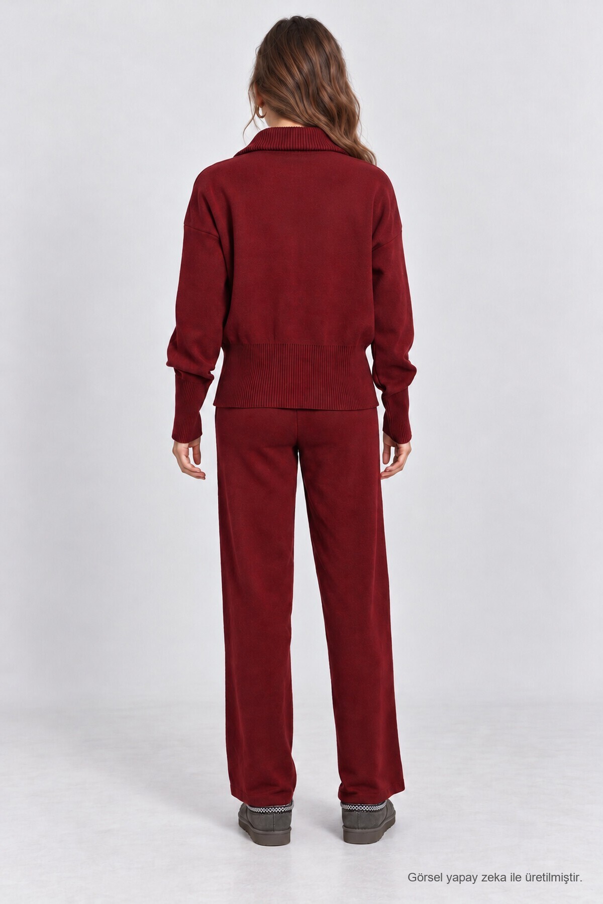 Fermuarlı Hırka Pantolon Triko Takım BORDO LAN0077