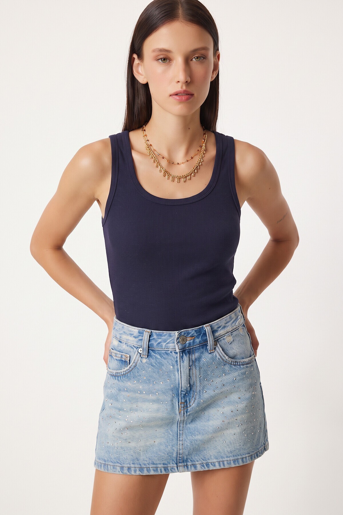 Fitilli Kalın Askılı Örme Atlet LACİVERT LHJ0001