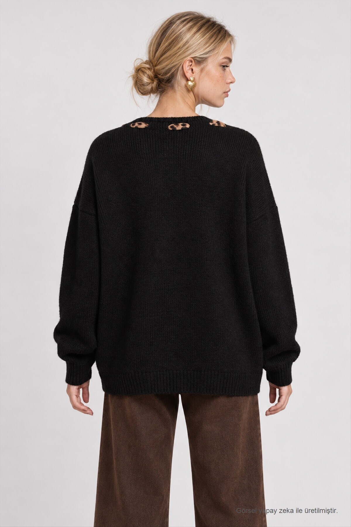 Fular Detaylı Oversize Triko Kazak SİYAH LKR0001