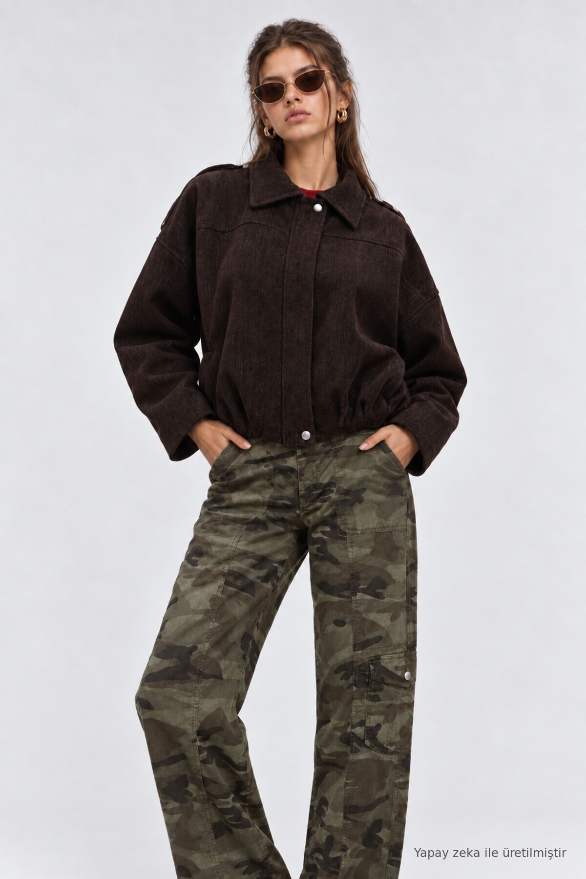 Kadife Dokulu Premium Selection Bomber Ceket KAHVERENGİ LBY0097