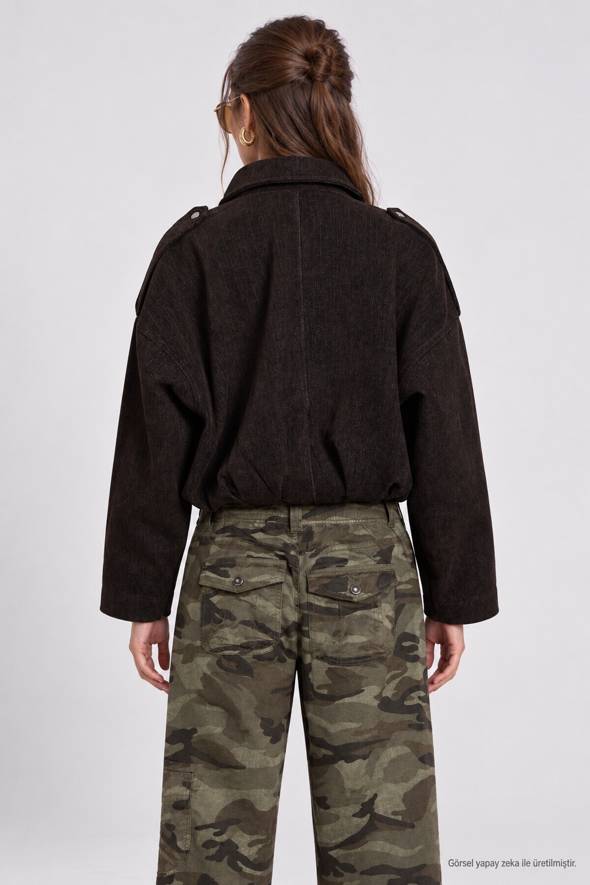 Kadife Dokulu Premium Selection Bomber Ceket KAHVERENGİ LBY0097