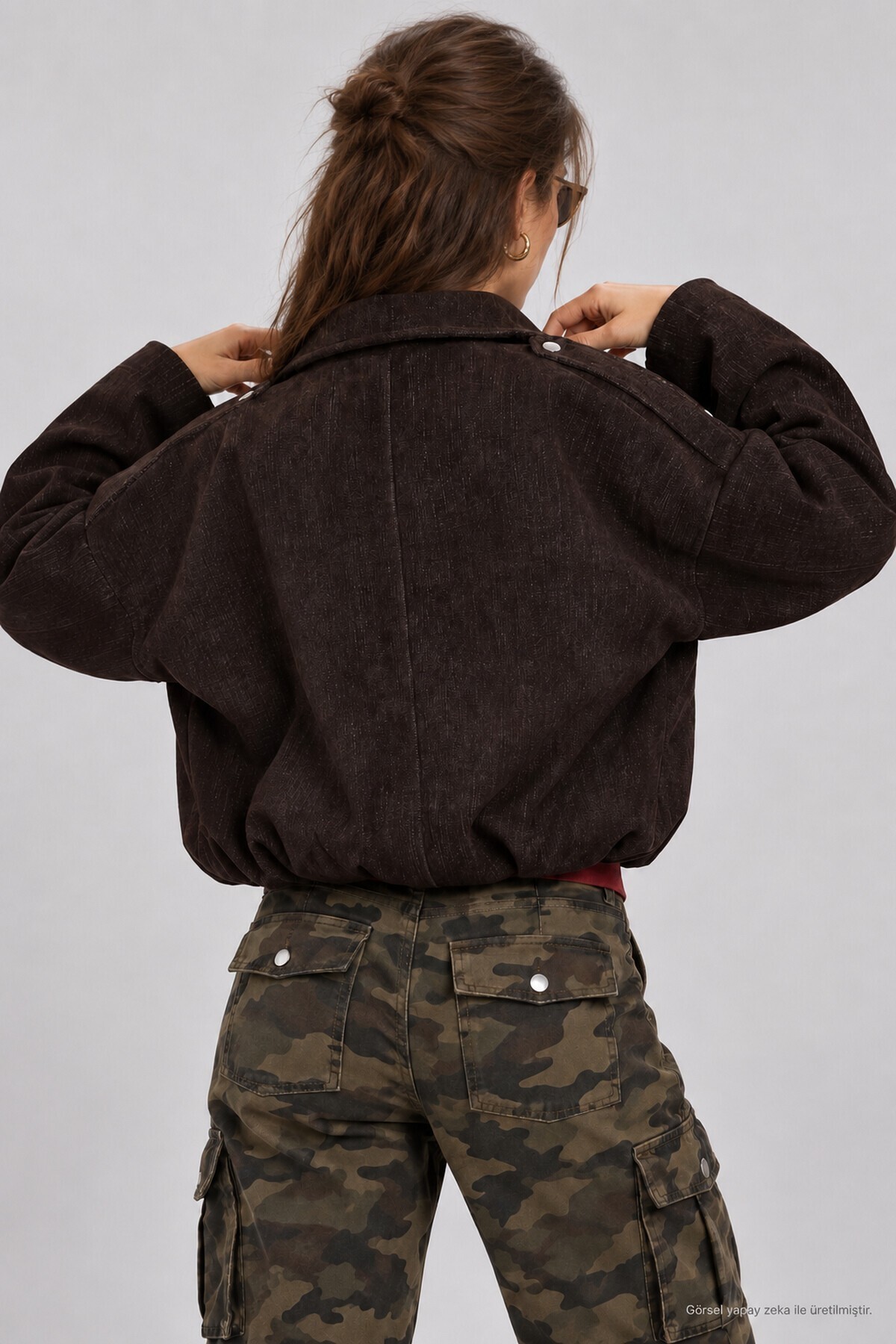 Kadife Dokulu Premium Selection Bomber Ceket KAHVERENGİ LBY0097