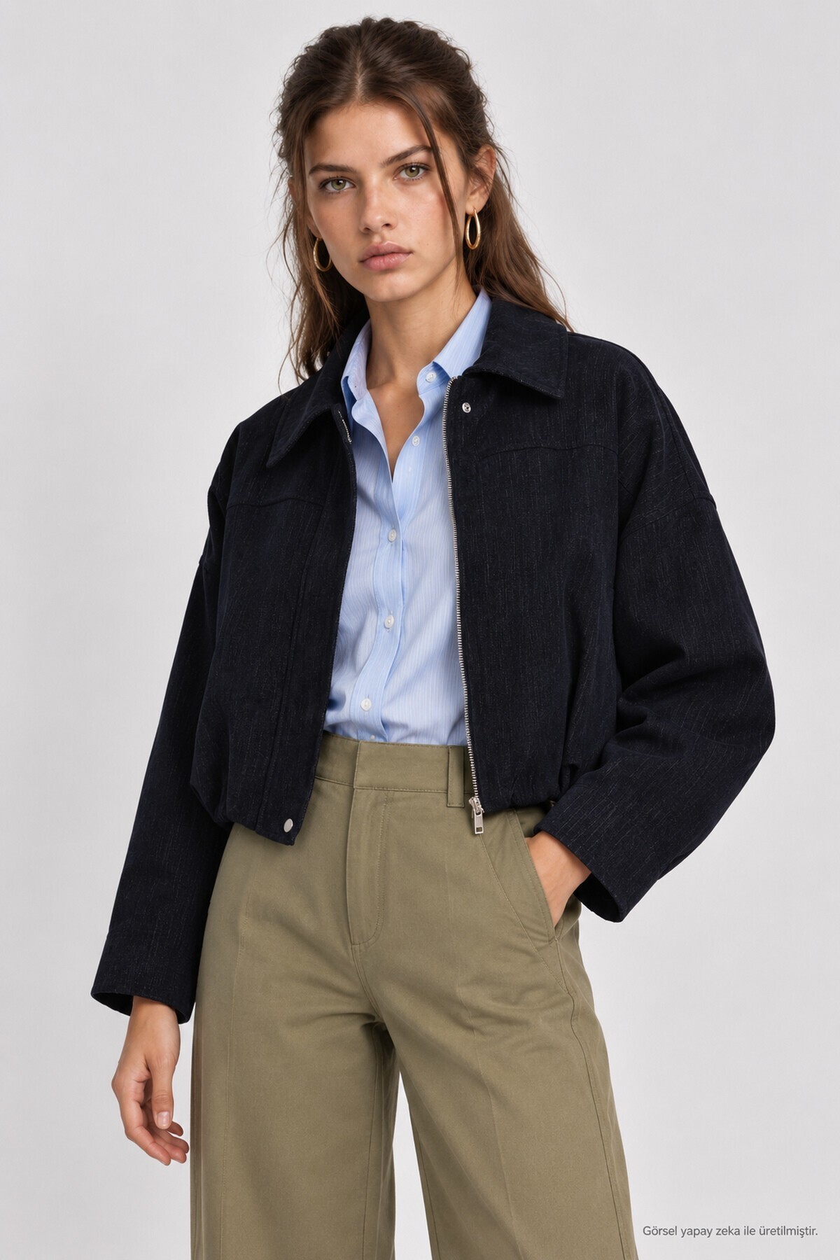Kadife Dokulu Premium Selection Bomber Ceket LACİVERT LBY0097
