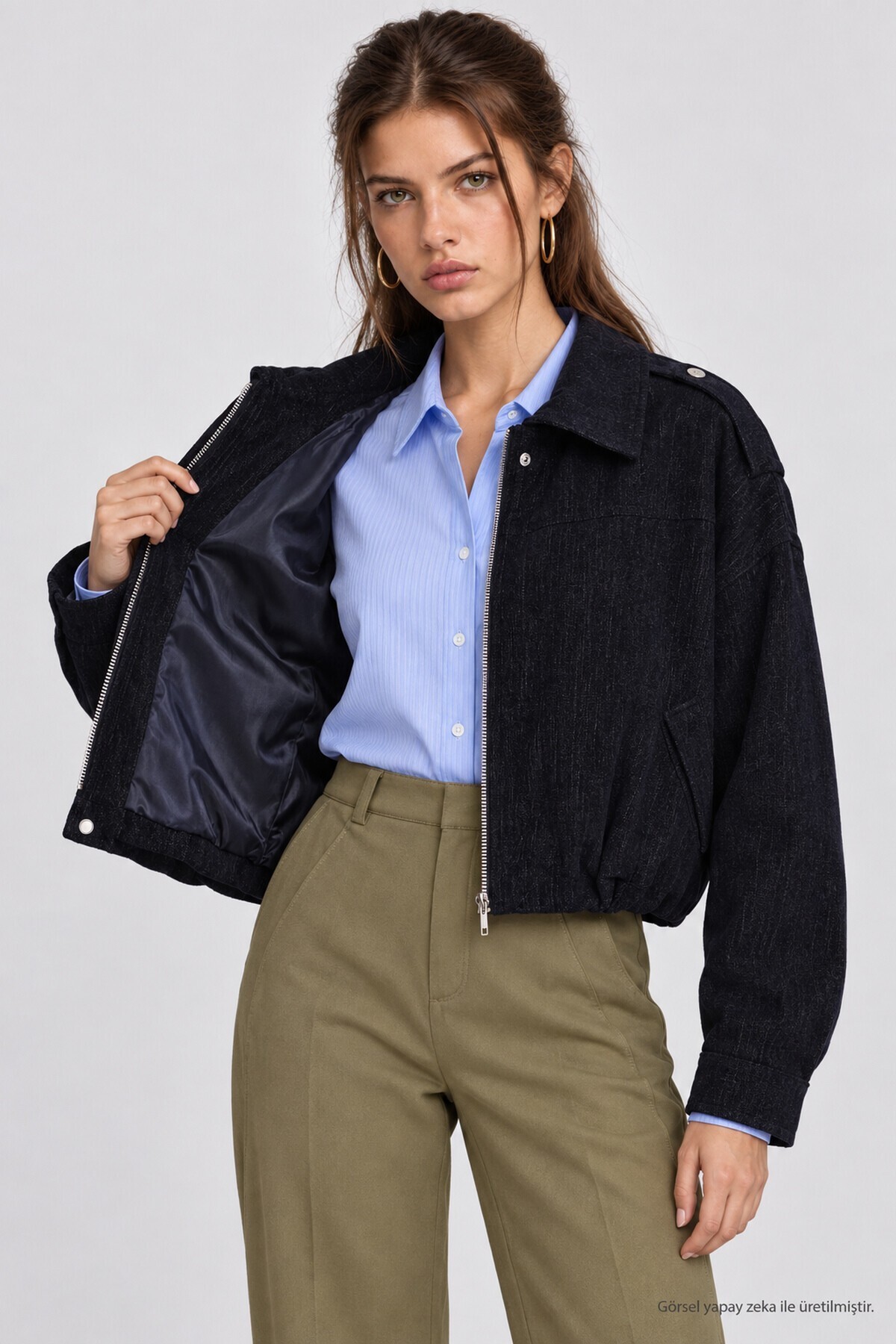 Kadife Dokulu Premium Selection Bomber Ceket LACİVERT LBY0097