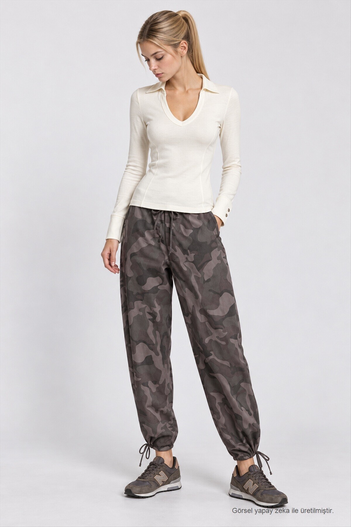 Kamuflaj Desenli Gabardin Pantolon FÜME LBY0116