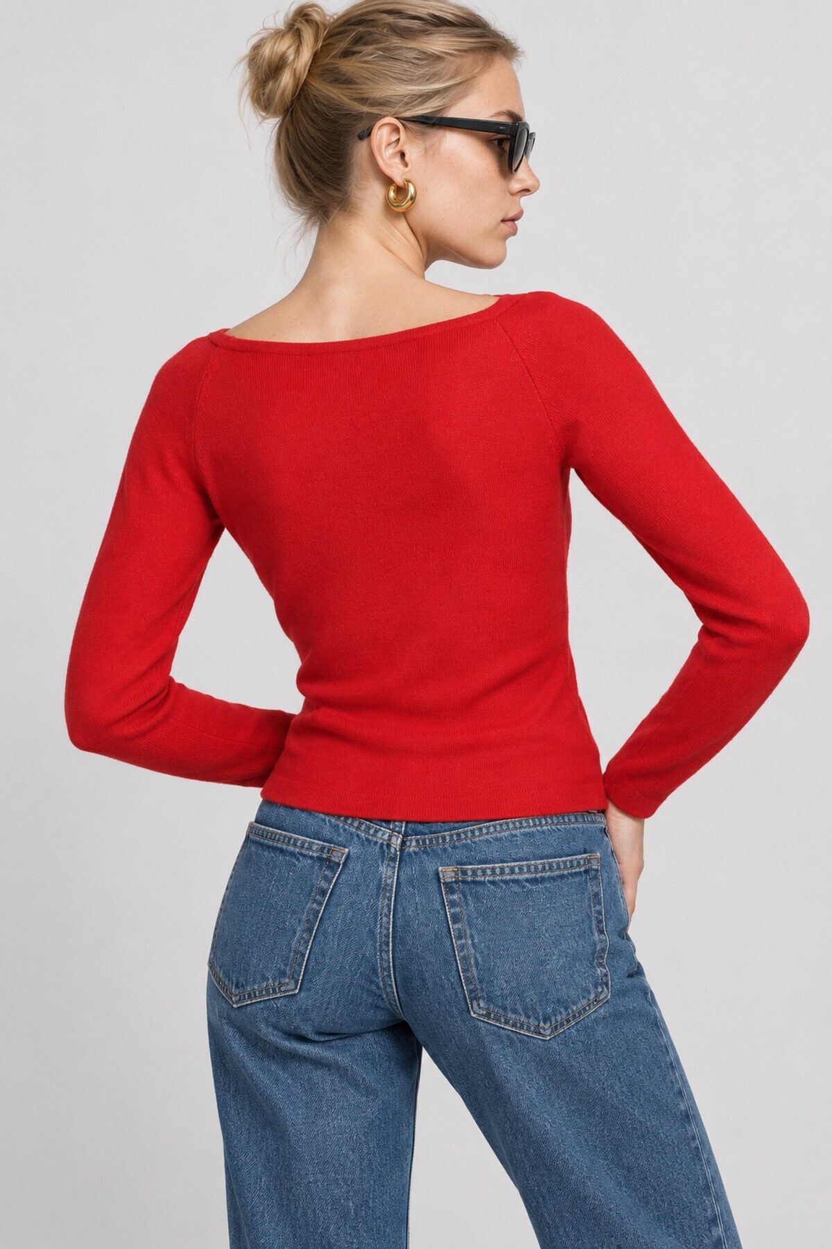 Kayık Yaka Basic Triko Kazak 4341 KIRMIZI LKİ0063