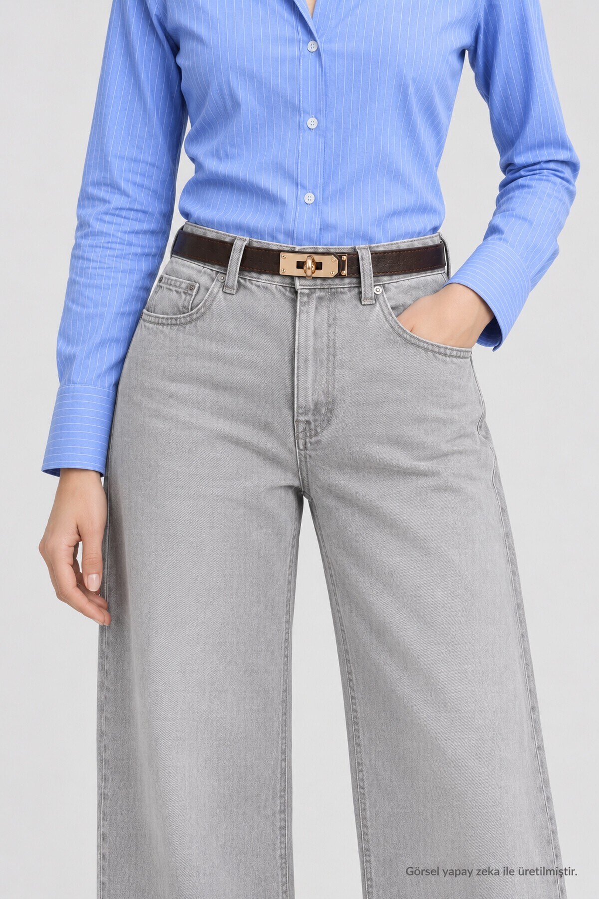 Kilitli Gold Tokalı Ayarlanabilir Suni Deri Kemer KAHVERENGİ LKM0004