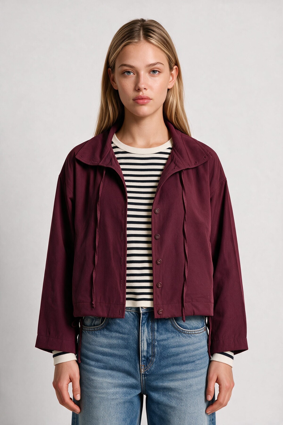 Kısa Poplin Trençkot BORDO LBY0069