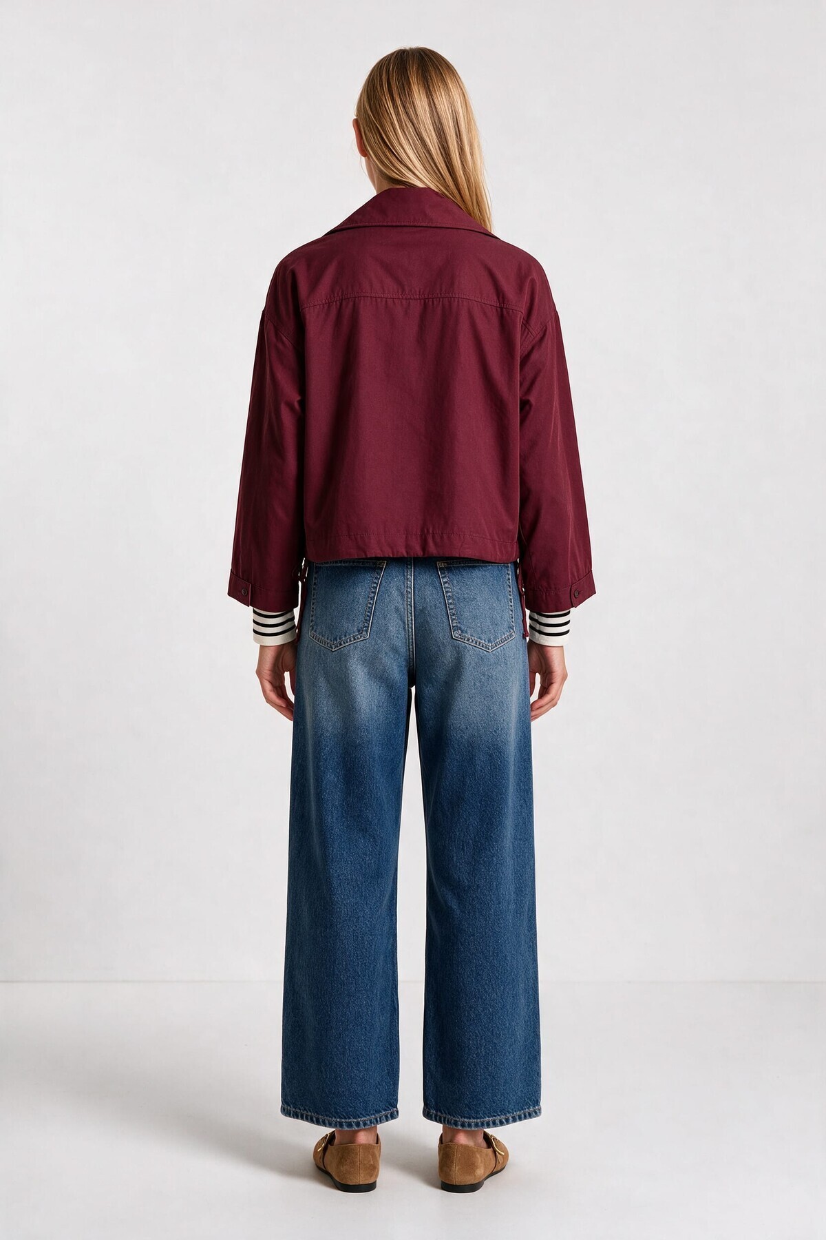 Kısa Poplin Trençkot BORDO LBY0069
