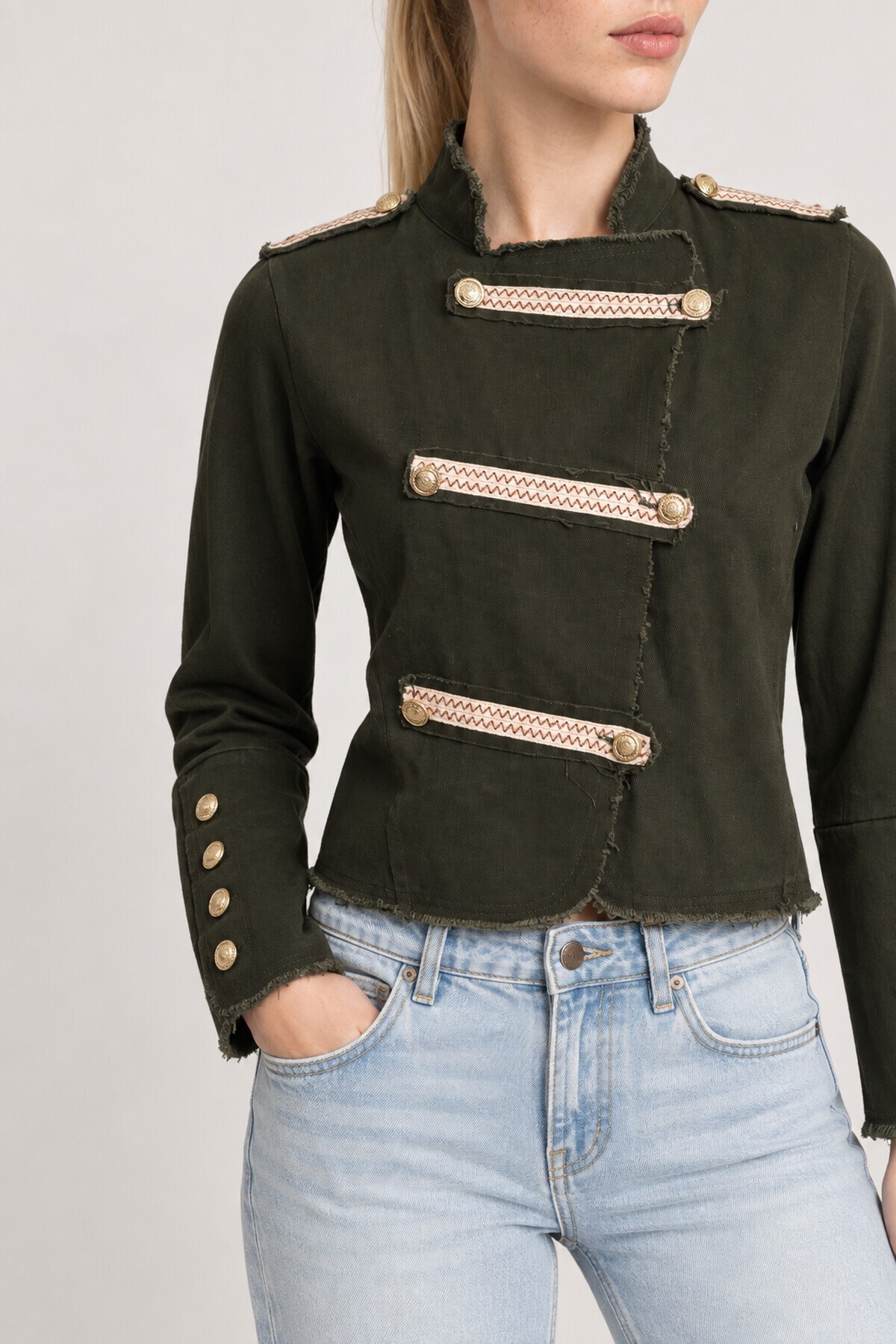 Napolyon Düğmeli Gabardin Ceket 1606 HAKİ LKİ0055