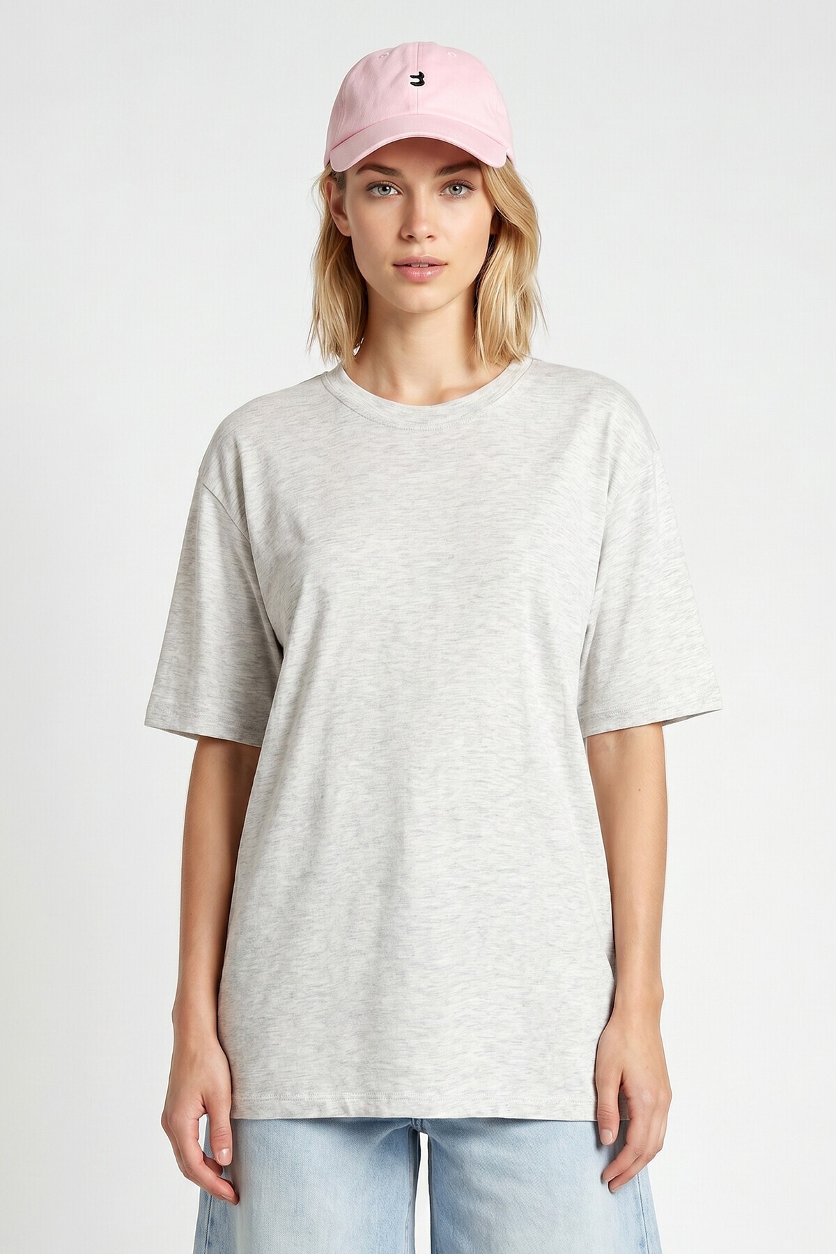 Oversize Basic Fitilli Modal T-shirt GRİ MELANJ LUB0361