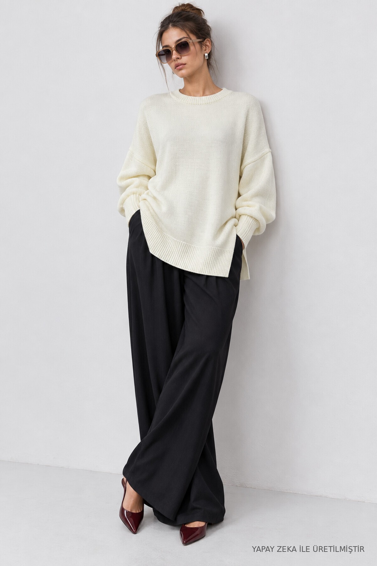 Oversize Basic Triko Kazak EKRU LKİ0072