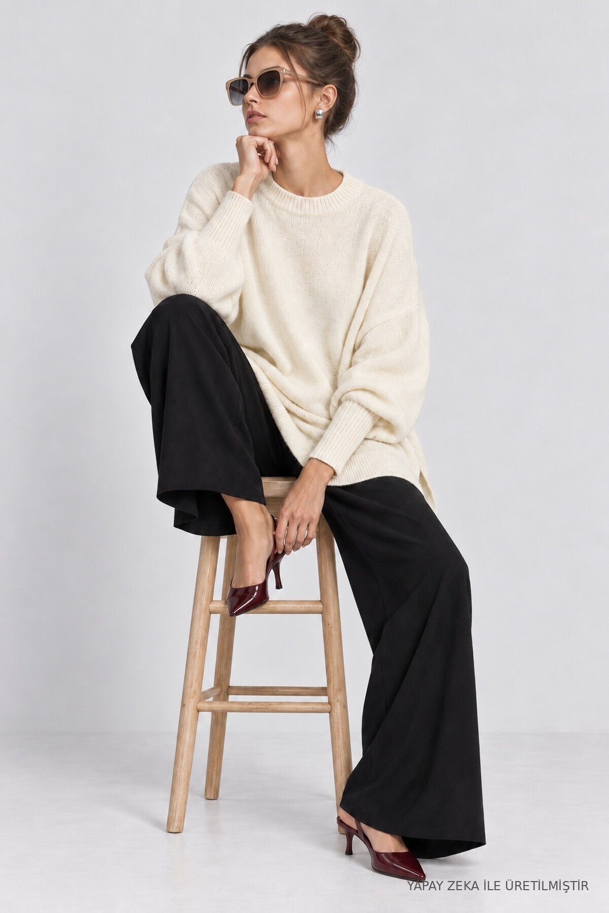 Oversize Basic Triko Kazak EKRU LKİ0072
