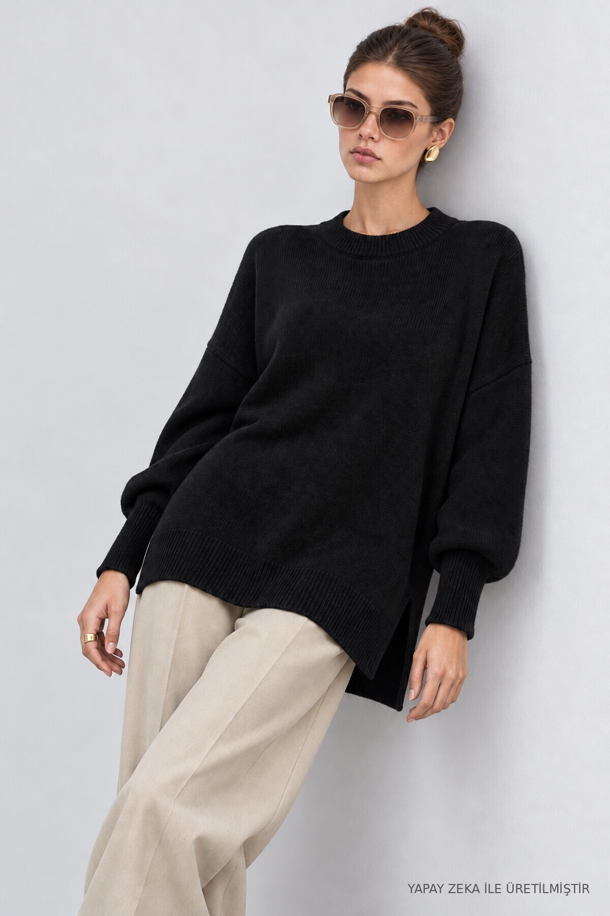 Oversize Basic Triko Kazak SİYAH LKİ0072