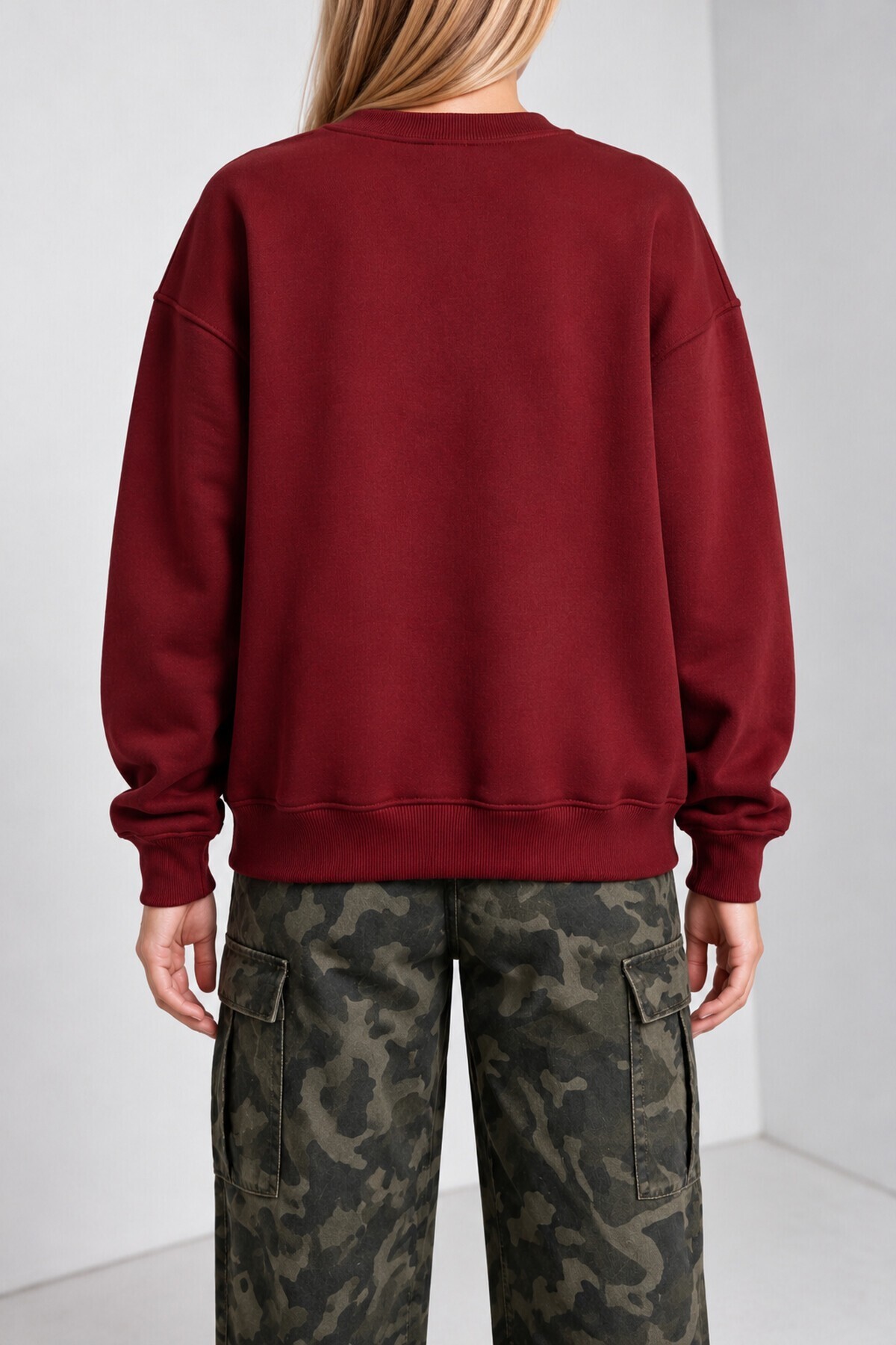 Oversize Şardonlu Basic Sweatshirt BORDO LRN0082