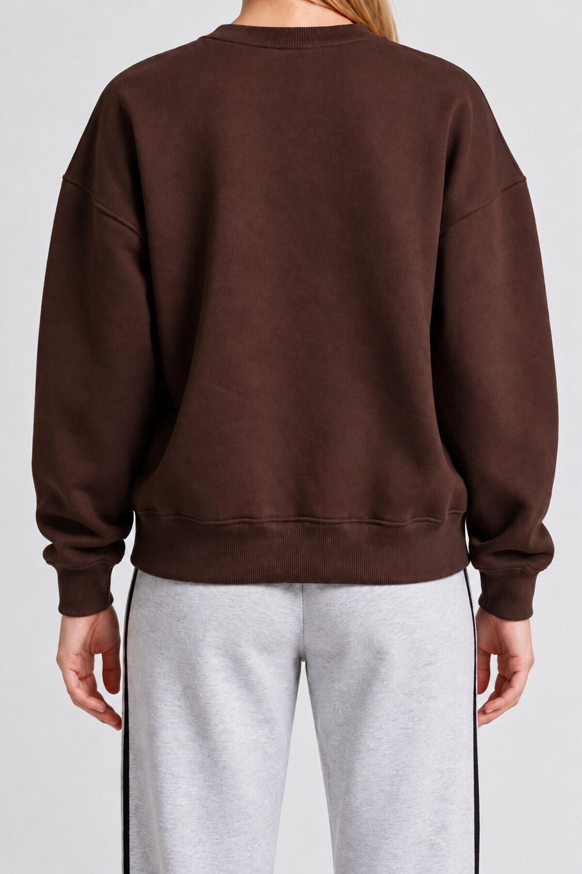 Oversize Şardonlu Basic Sweatshirt KAHVERENGİ LRN0082