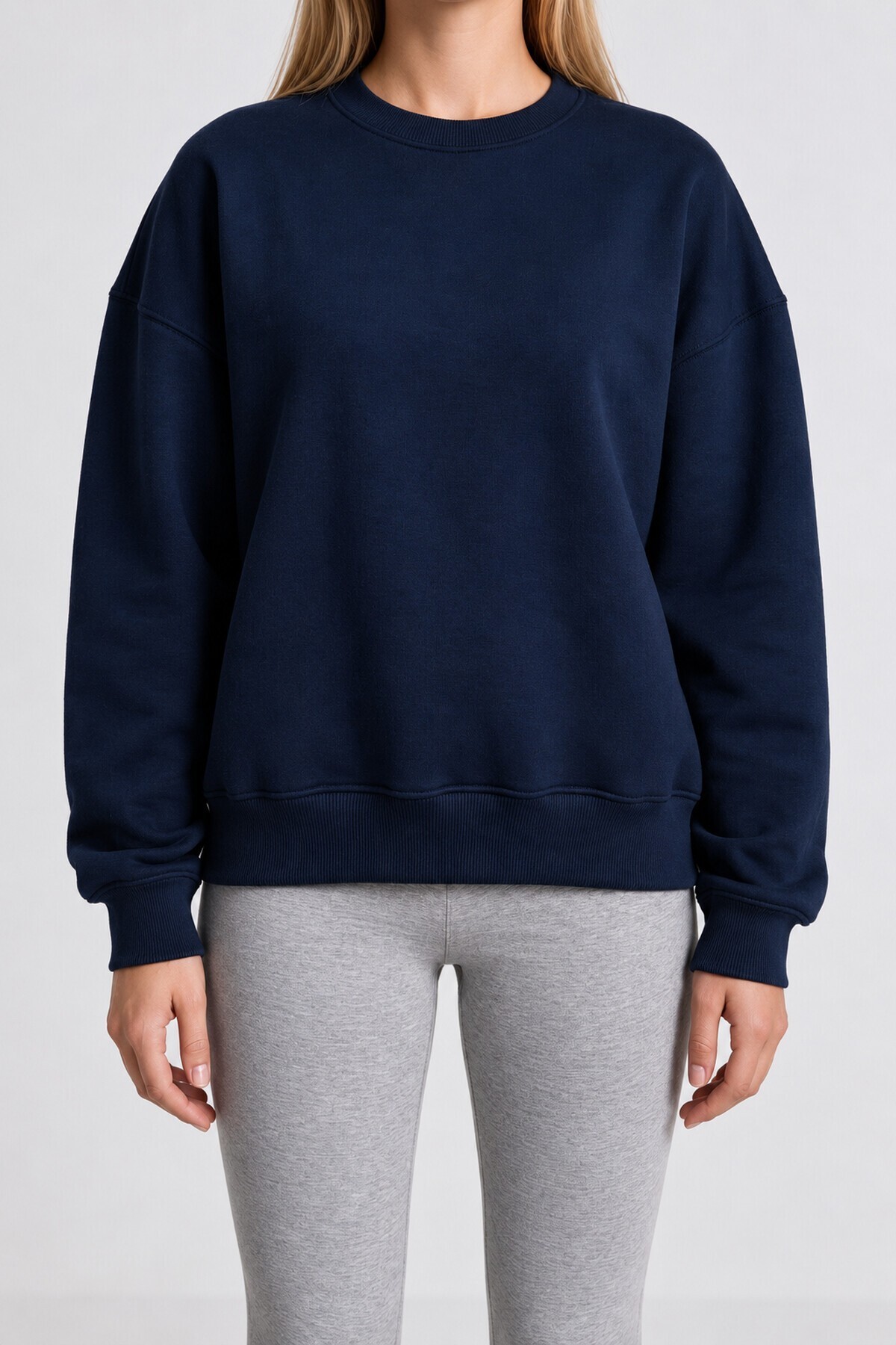 Oversize Şardonlu Basic Sweatshirt LACİVERT LRN0082
