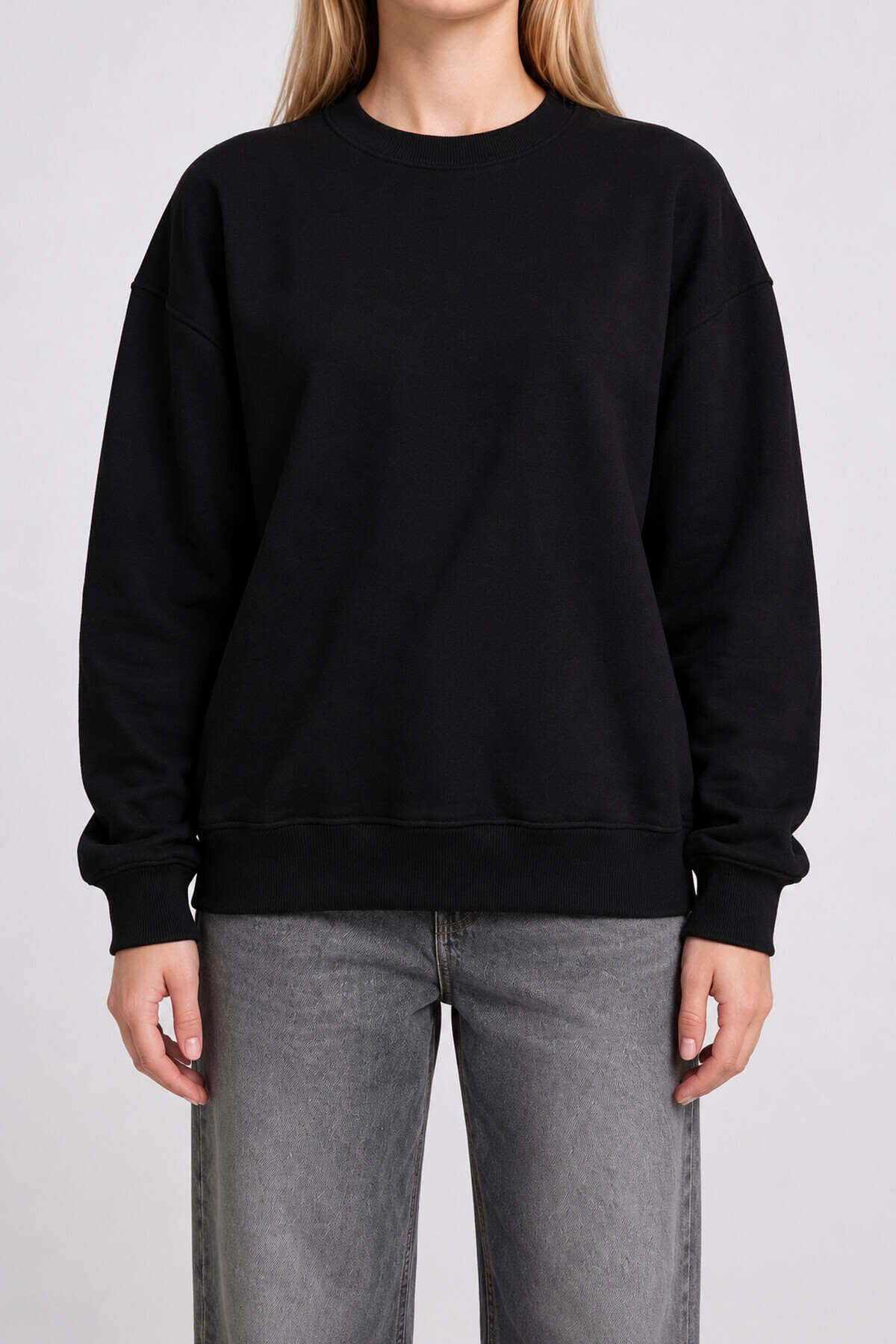 Oversize Şardonlu Basic Sweatshirt SİYAH LRN0082