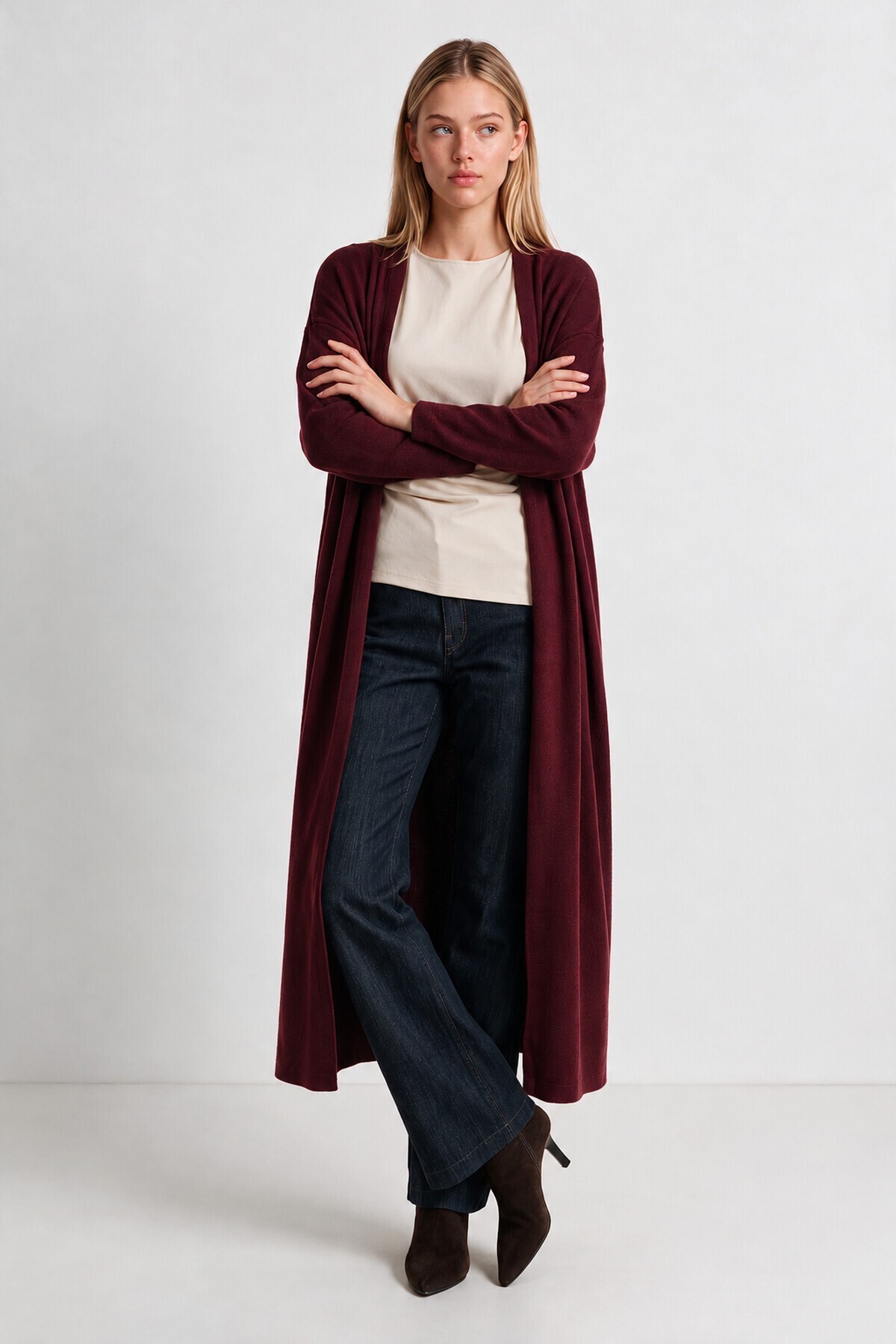Oversize Uzun Triko Hırka BORDO LMA0003