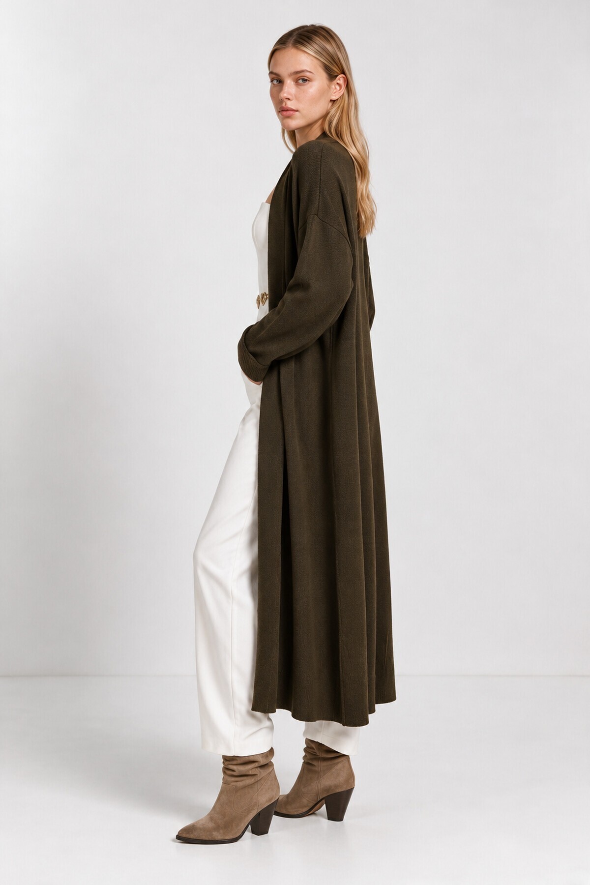 Oversize Uzun Triko Hırka HAKİ LMA0003