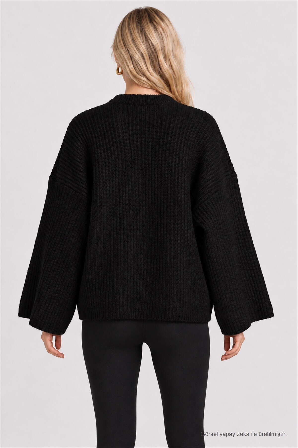 Selanik Örgü Oversize Triko Kazak SİYAH LKR0002