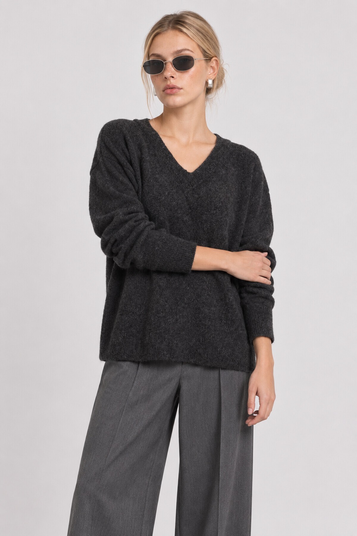 V Yaka Oversize Triko Kazak 4289 ANTRASİT LKİ0061