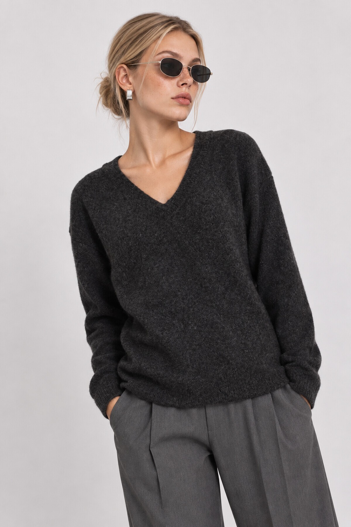 V Yaka Oversize Triko Kazak 4289 ANTRASİT LKİ0061