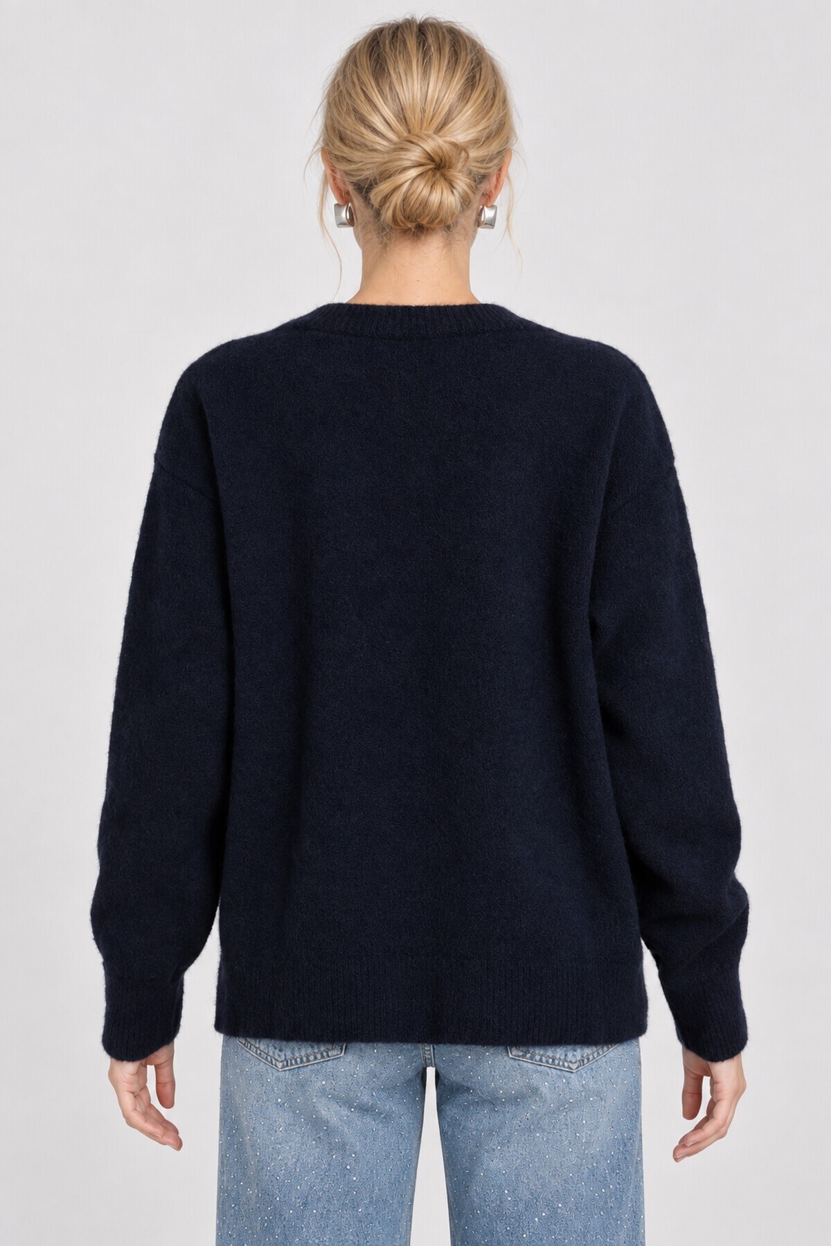 V Yaka Oversize Triko Kazak 4289 LACİVERT LKİ0061